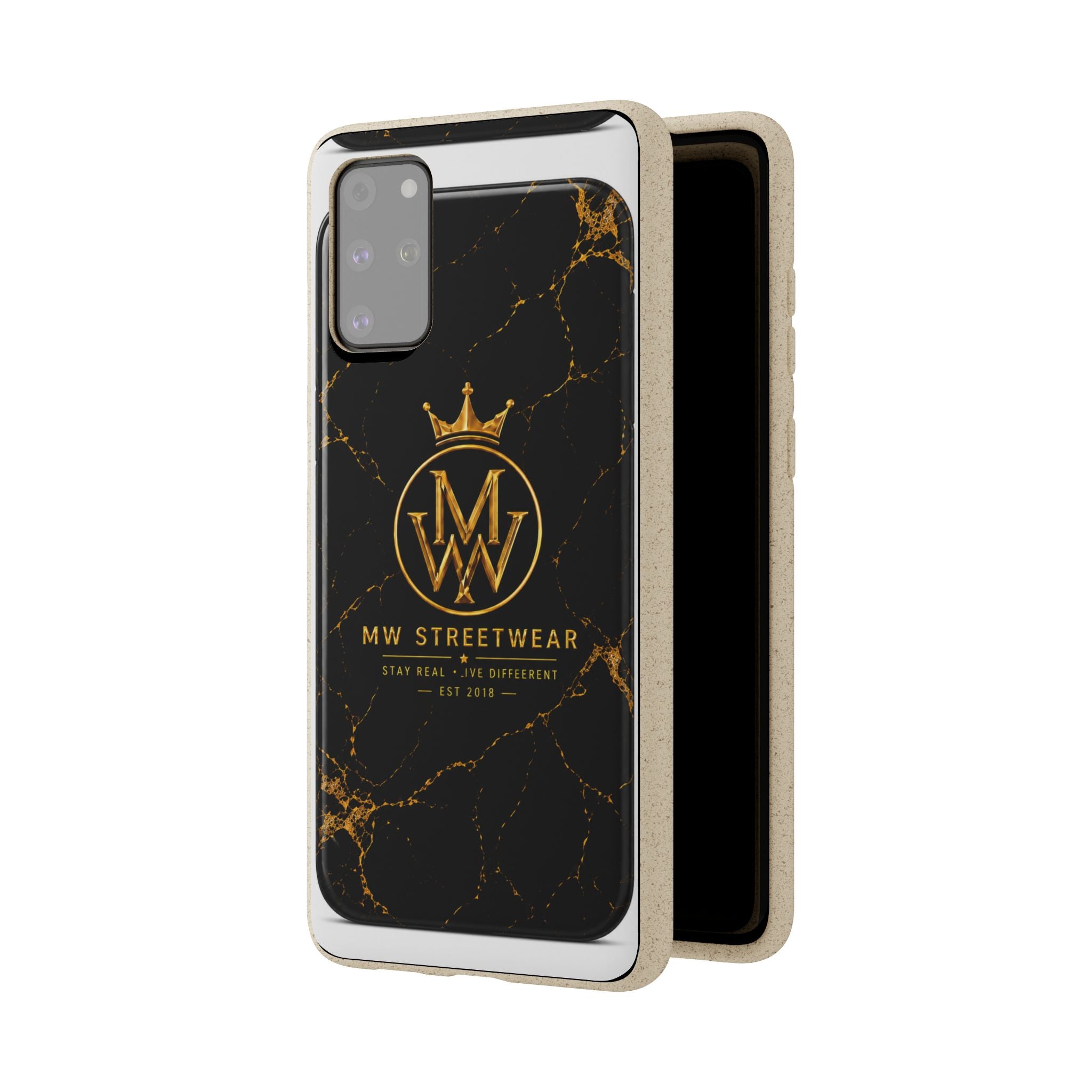 Biodegradable Phone Case — Black Marble MW Streetwear Logo, Eco-Friendly Protective Cover