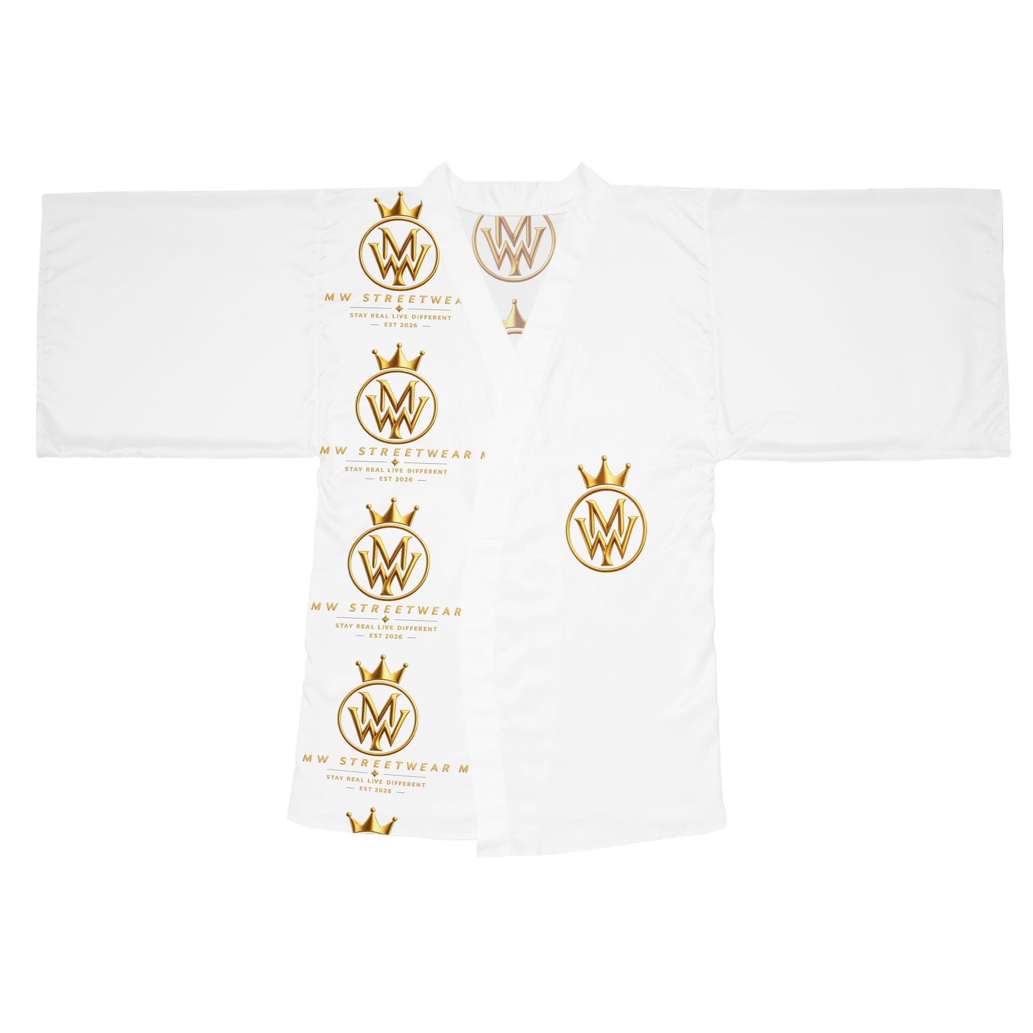 Gold Crown Monogram Kimono Robe — Luxury All-Over Print Relaxed Robe