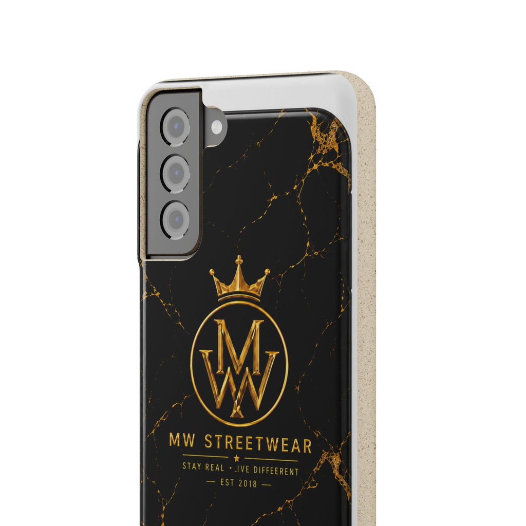 Biodegradable Phone Case — Black Marble MW Streetwear Logo, Eco-Friendly Protective Cover