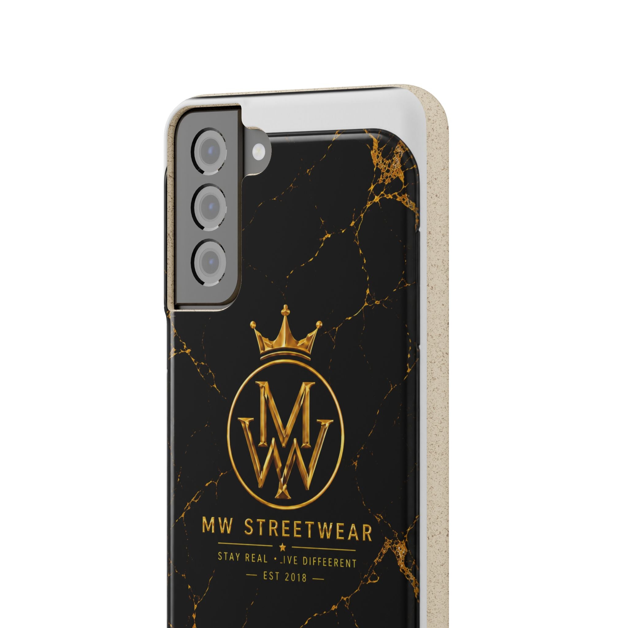 Biodegradable Phone Case — Black Marble MW Streetwear Logo, Eco-Friendly Protective Cover