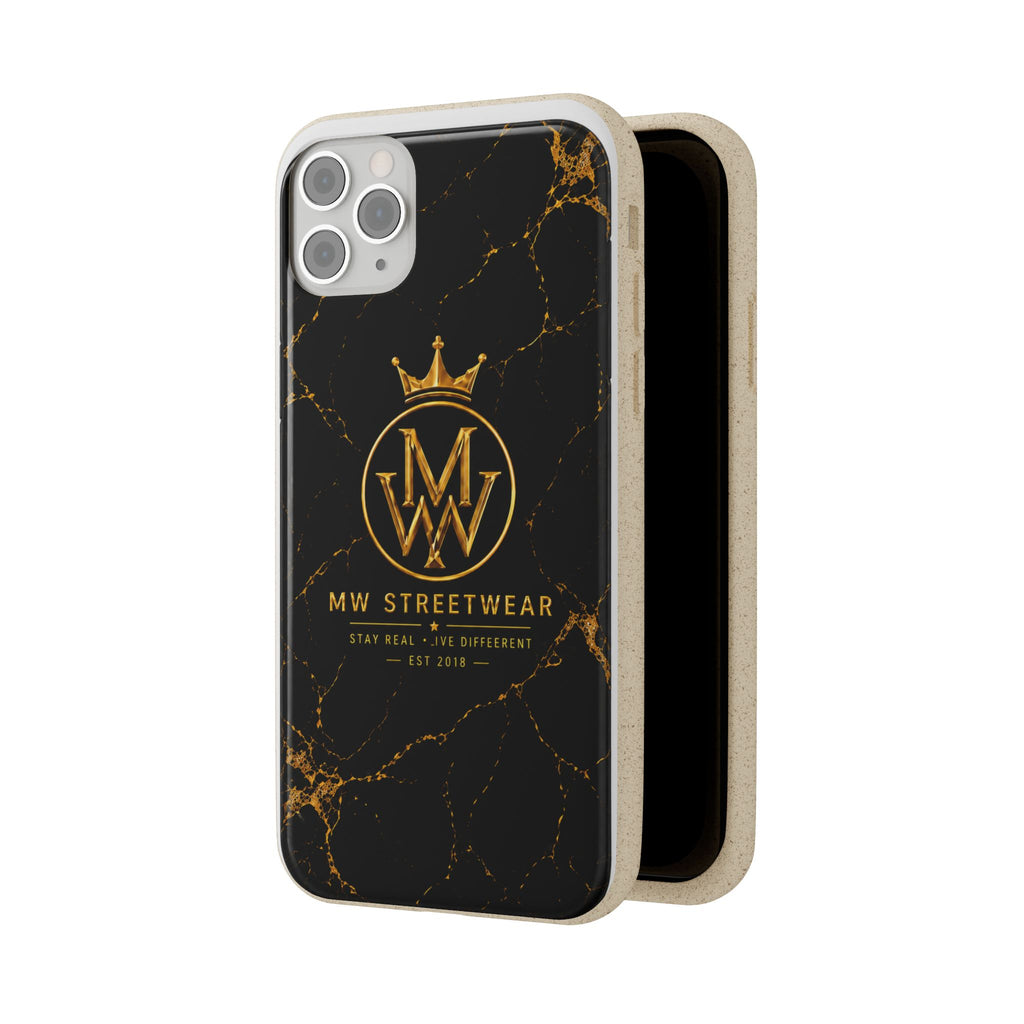 Biodegradable Phone Case — Black Marble MW Streetwear Logo, Eco-Friendly Protective Cover