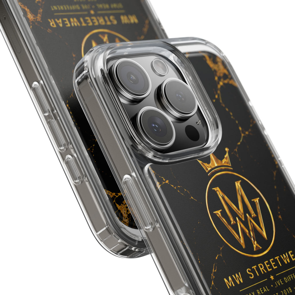 Clear Phone Case — Black Gold Marble "MW Streetwear" Logo