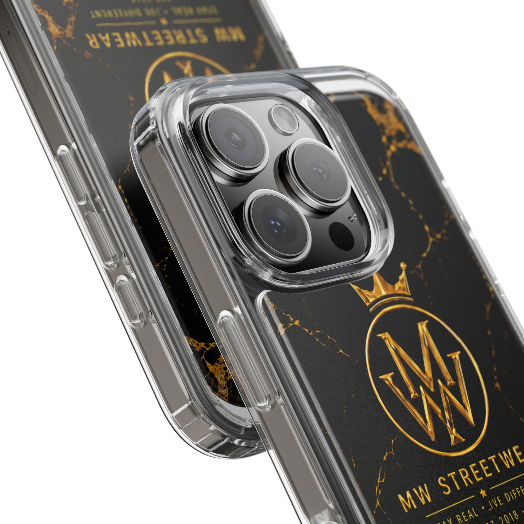 Clear Phone Case — Black Gold Marble "MW Streetwear" Logo