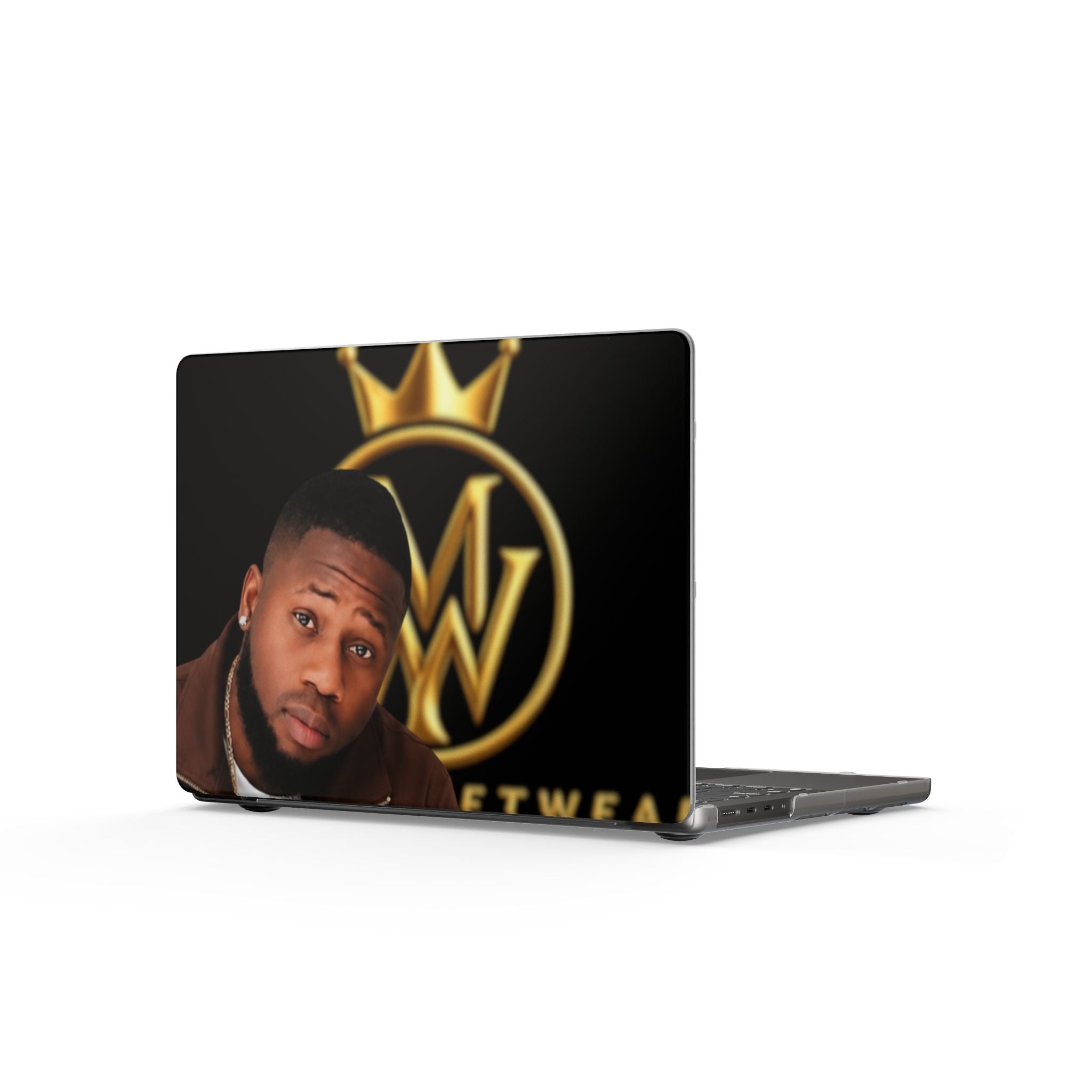 Matte MacBook Case — Black & Gold Crown Logo with Portrait