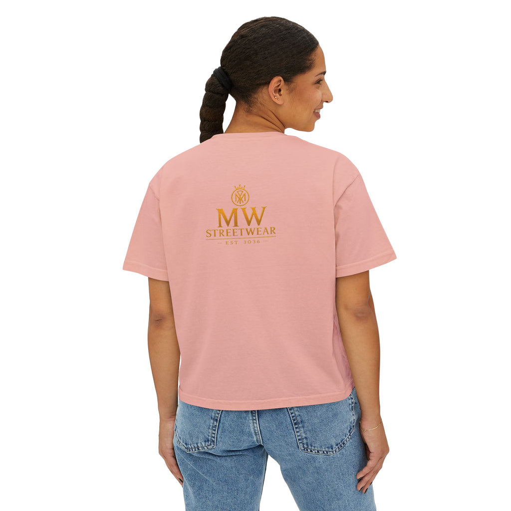 MW Streetwear Women's Boxy Tee — Gold Crown Logo Casual Crop T‑Shirt