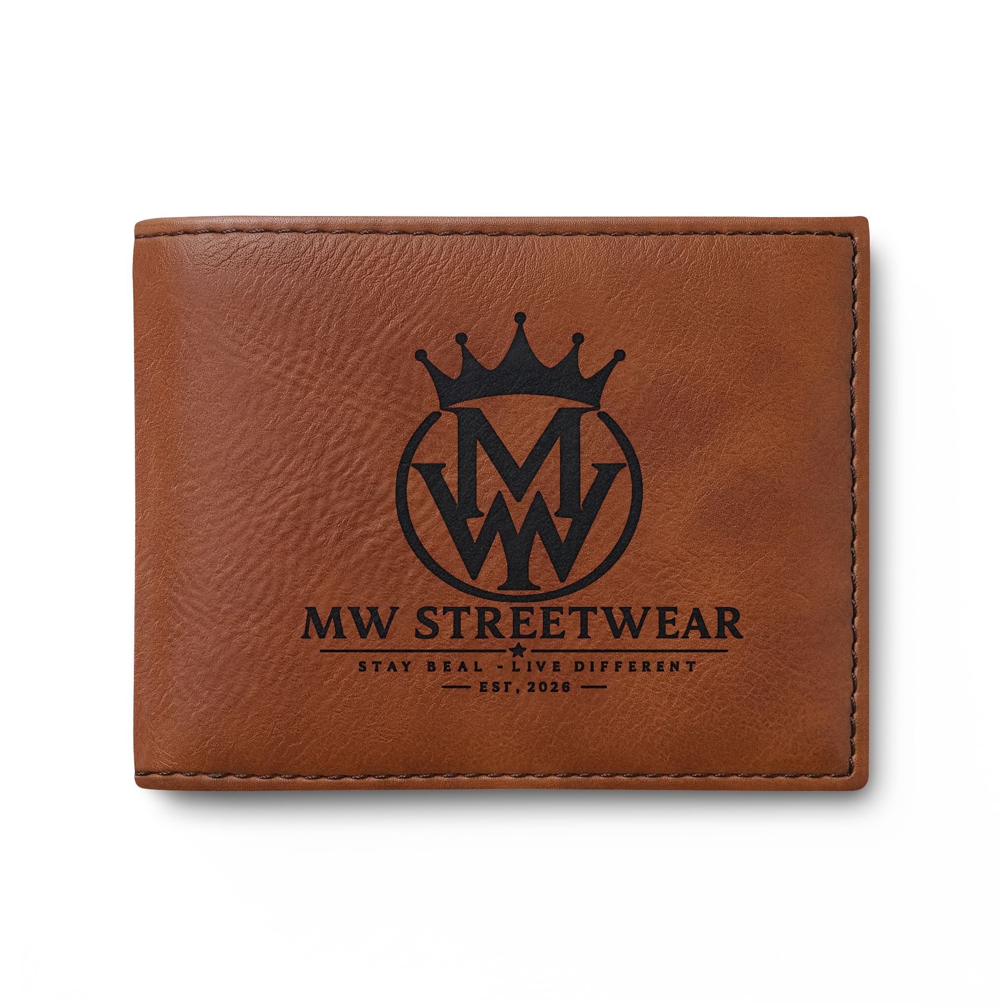 Leather Bi-Fold Wallet — MW Streetwear Logo RFID Card Holder