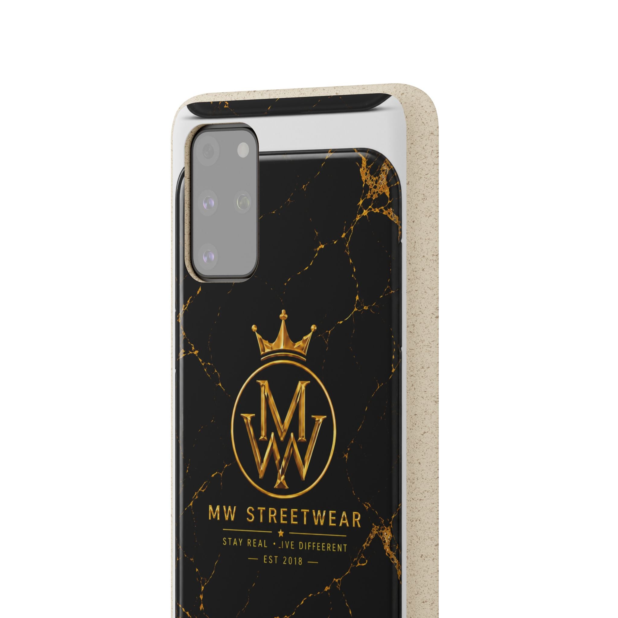 Biodegradable Phone Case — Black Marble MW Streetwear Logo, Eco-Friendly Protective Cover