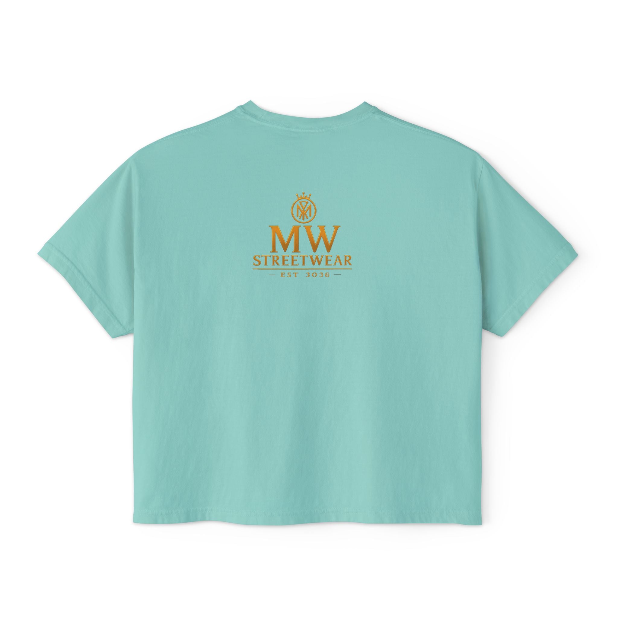 MW Streetwear Women's Boxy Tee — Gold Crown Logo Casual Crop T‑Shirt