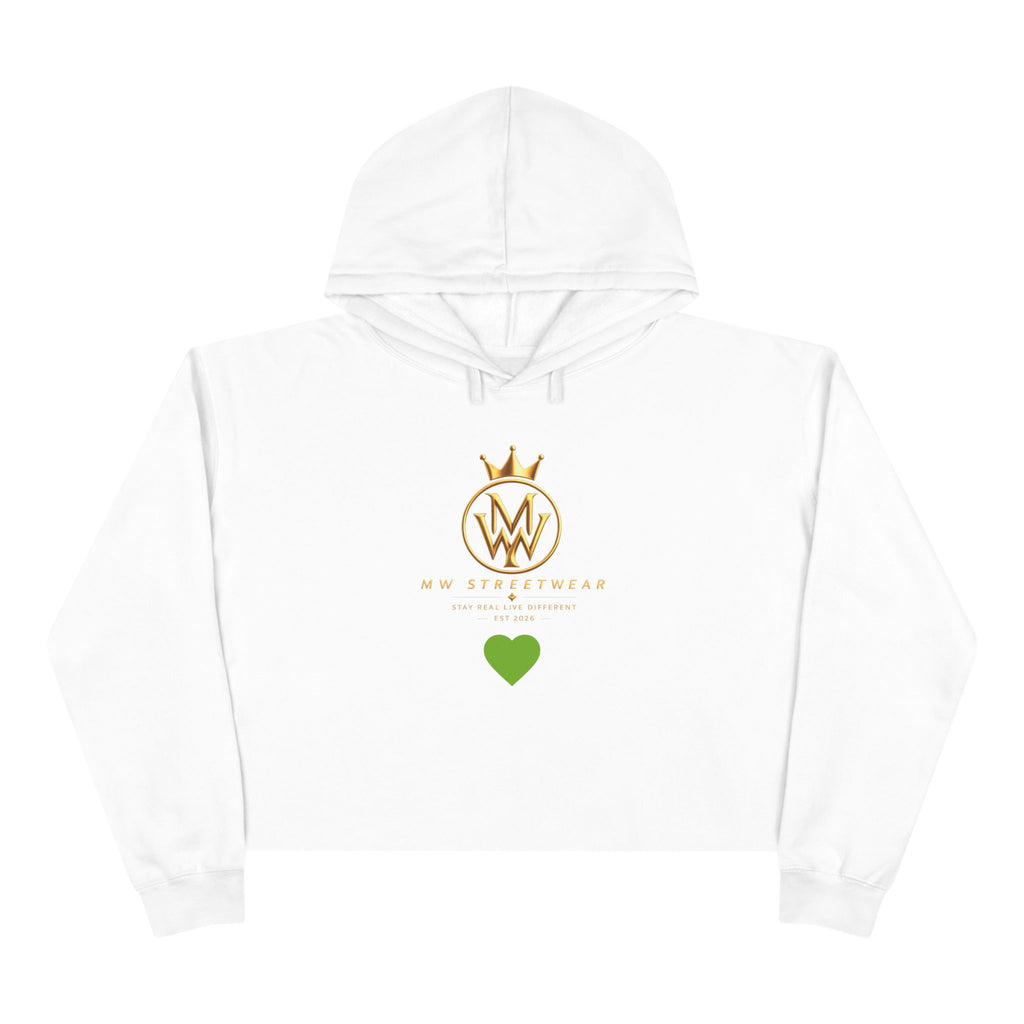 Cropped Hoodie — Minimal Gold Crown Logo with Green Heart