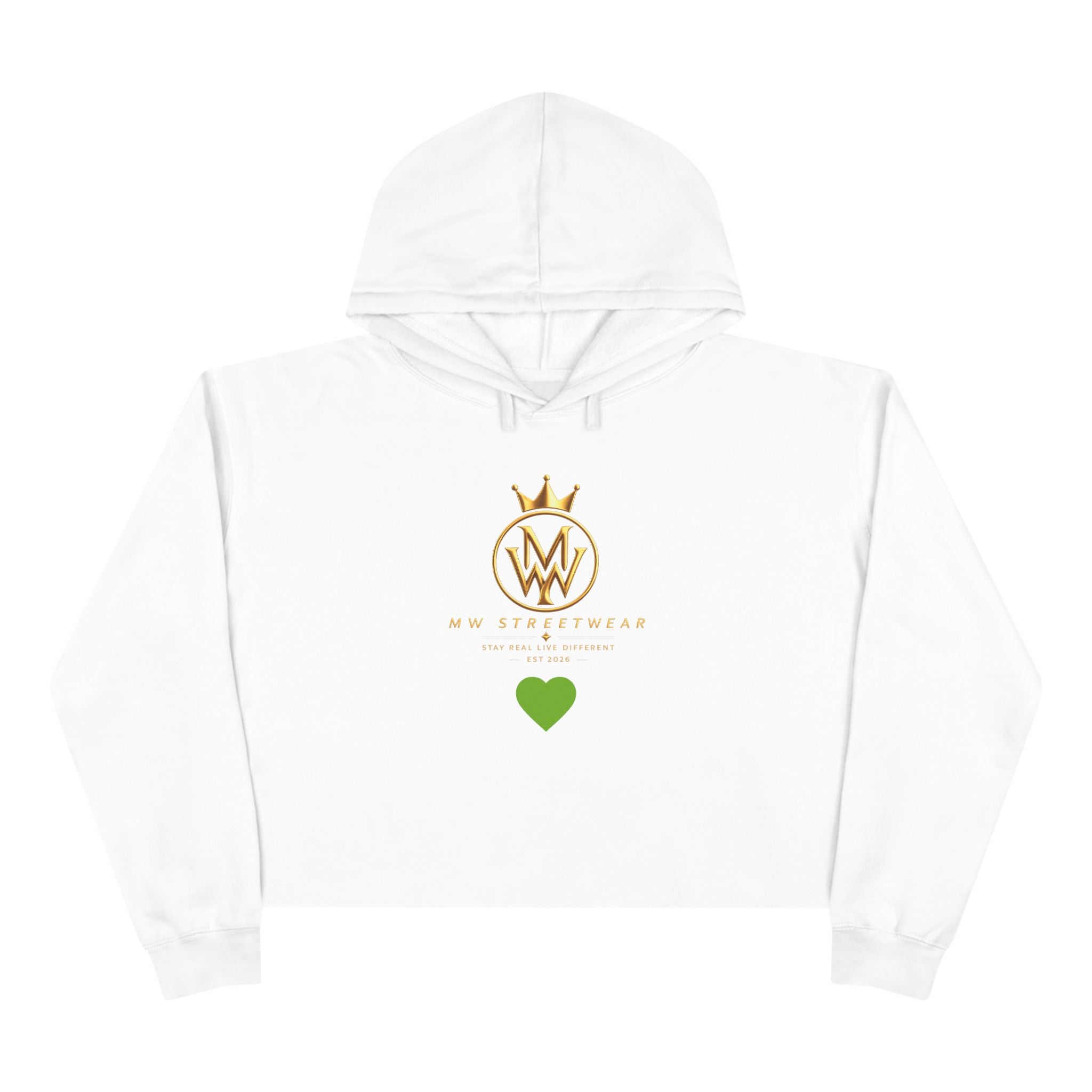 Cropped Hoodie — Minimal Gold Crown Logo with Green Heart