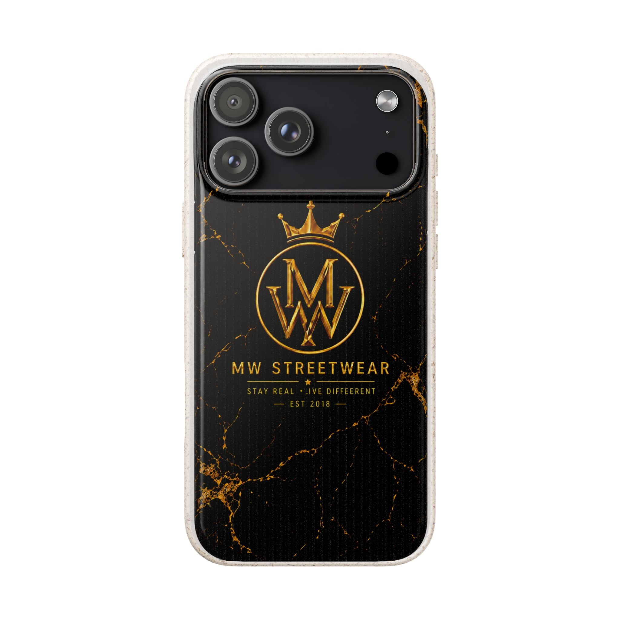 Biodegradable Phone Case — Black Marble MW Streetwear Logo, Eco-Friendly Protective Cover