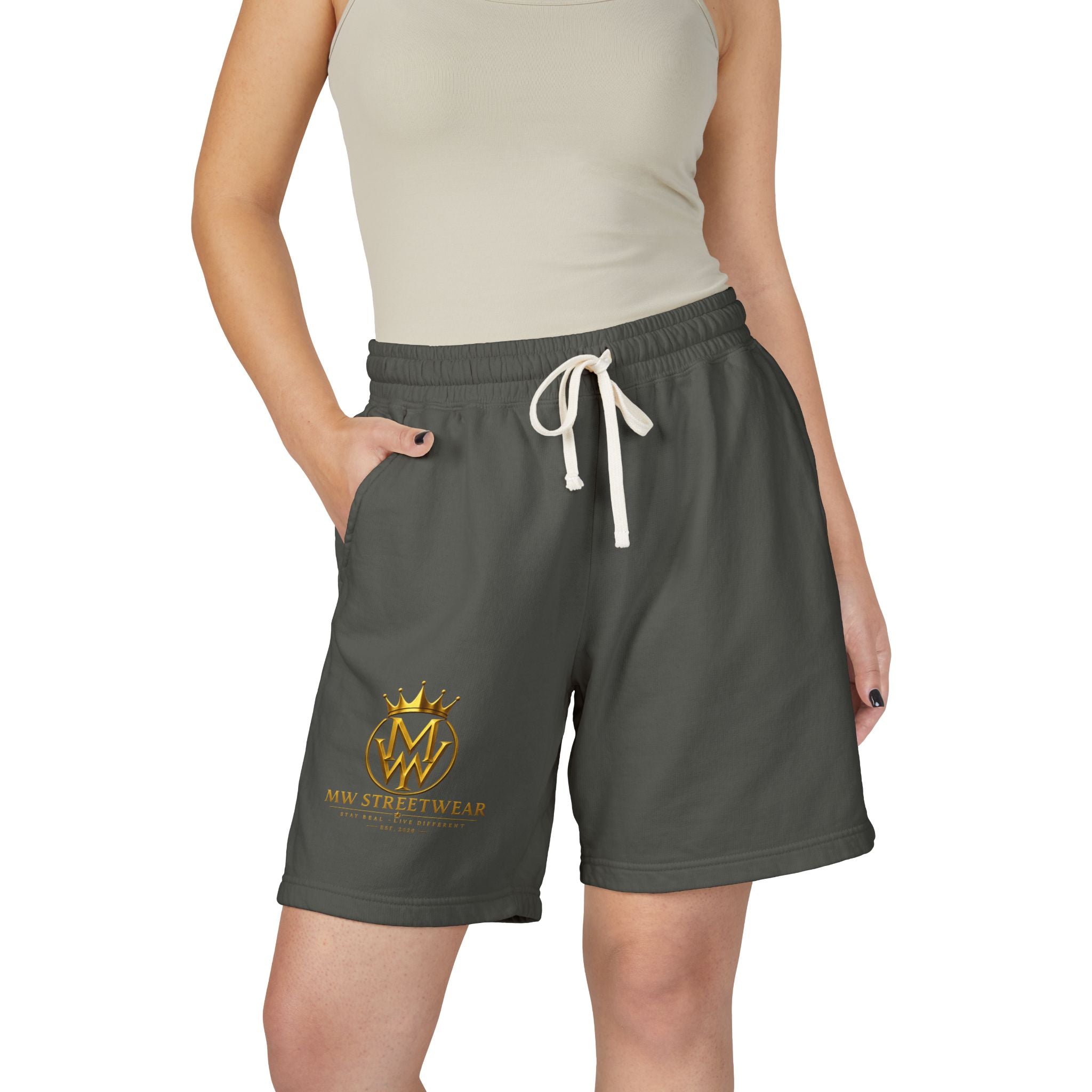 Crowned MW Logo Fleece Shorts — Garment-Dyed Lightweight Sweat Shorts