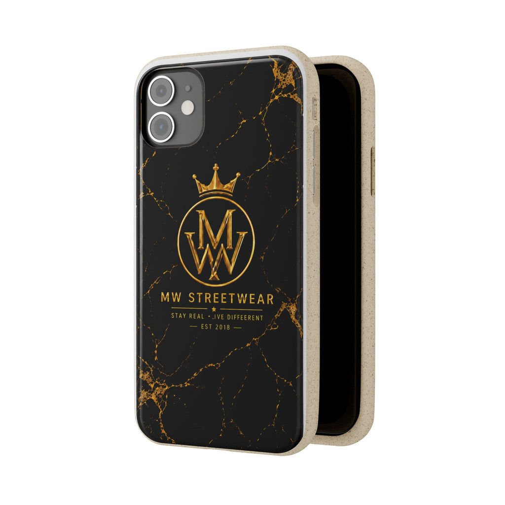 Biodegradable Phone Case — Black Marble MW Streetwear Logo, Eco-Friendly Protective Cover