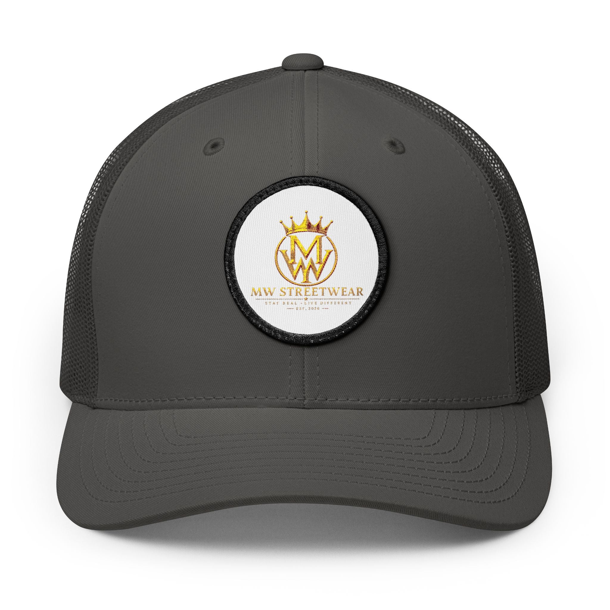 Embroidered Trucker Cap — Gold Crown Patch Snapback