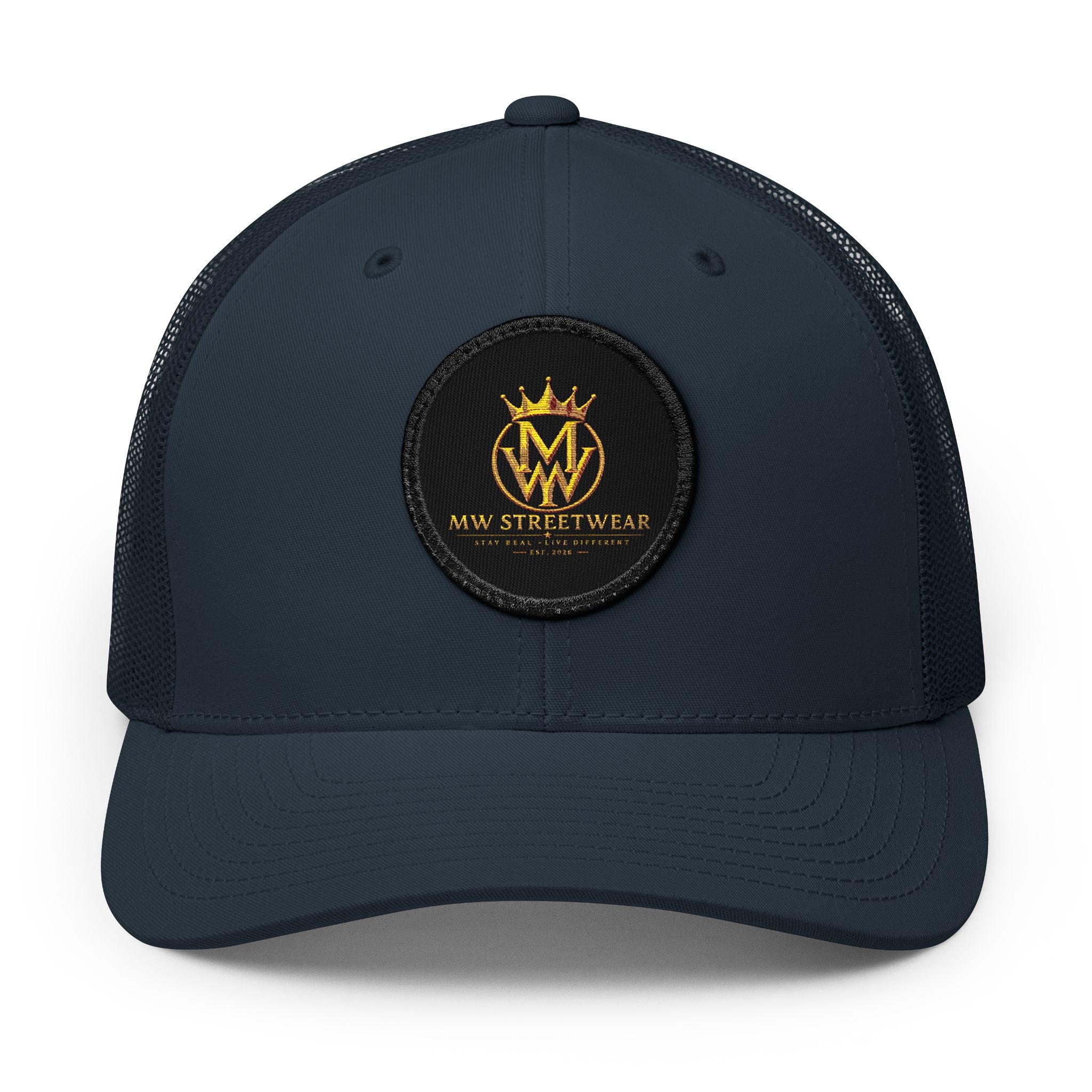 Embroidered Trucker Cap — Gold Crown Patch Snapback