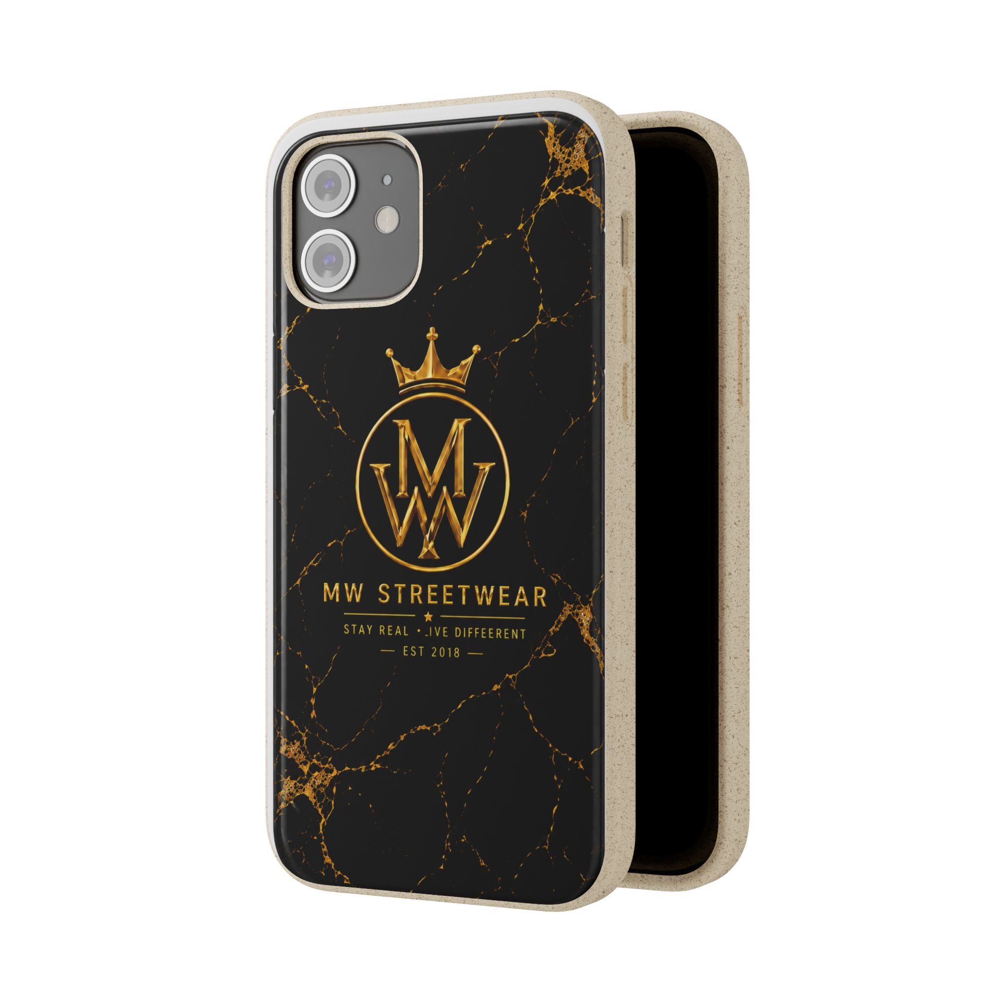 Biodegradable Phone Case — Black Marble MW Streetwear Logo, Eco-Friendly Protective Cover
