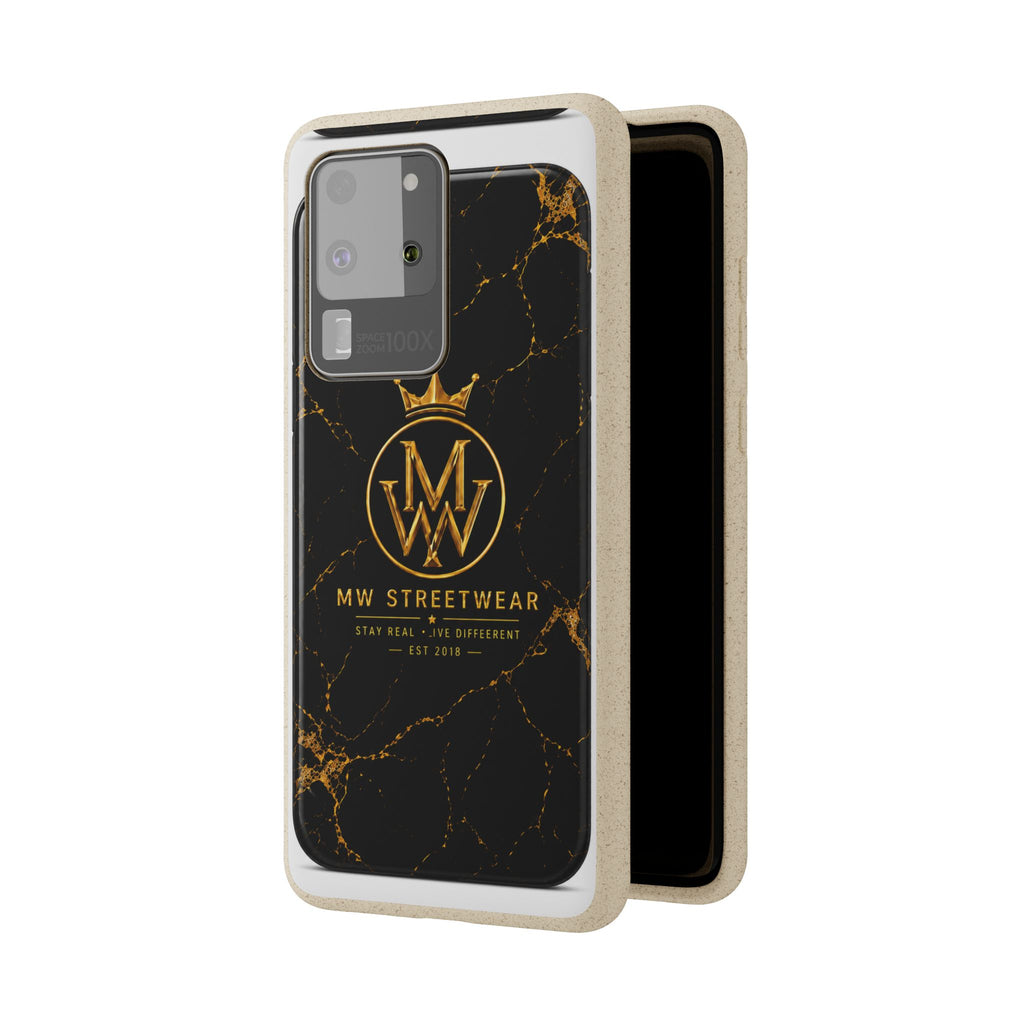 Biodegradable Phone Case — Black Marble MW Streetwear Logo, Eco-Friendly Protective Cover