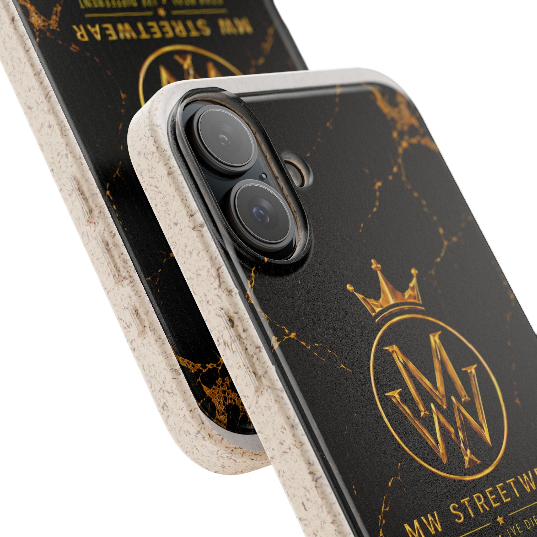 Biodegradable Phone Case — Black Marble MW Streetwear Logo, Eco-Friendly Protective Cover
