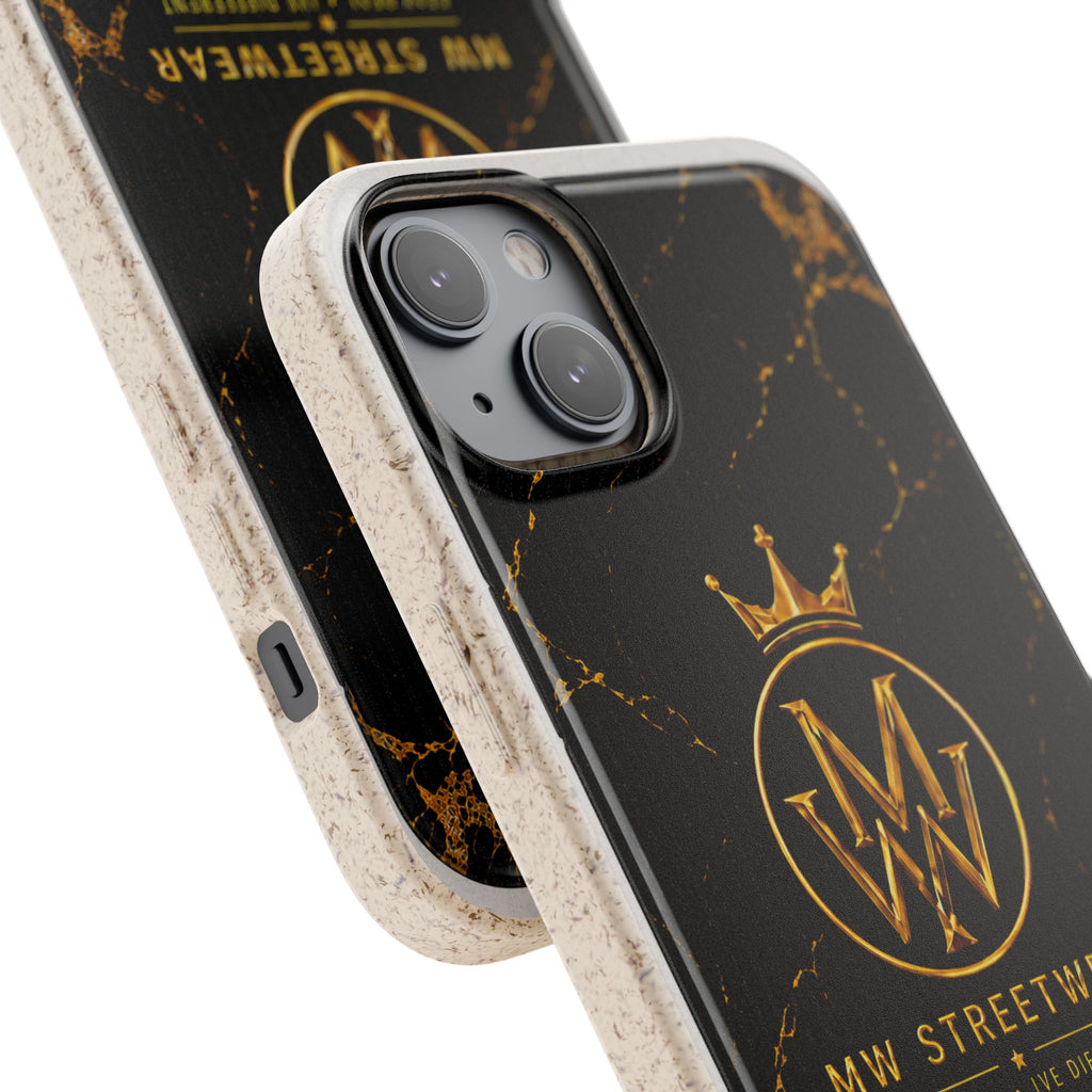 Biodegradable Phone Case — Black Marble MW Streetwear Logo, Eco-Friendly Protective Cover