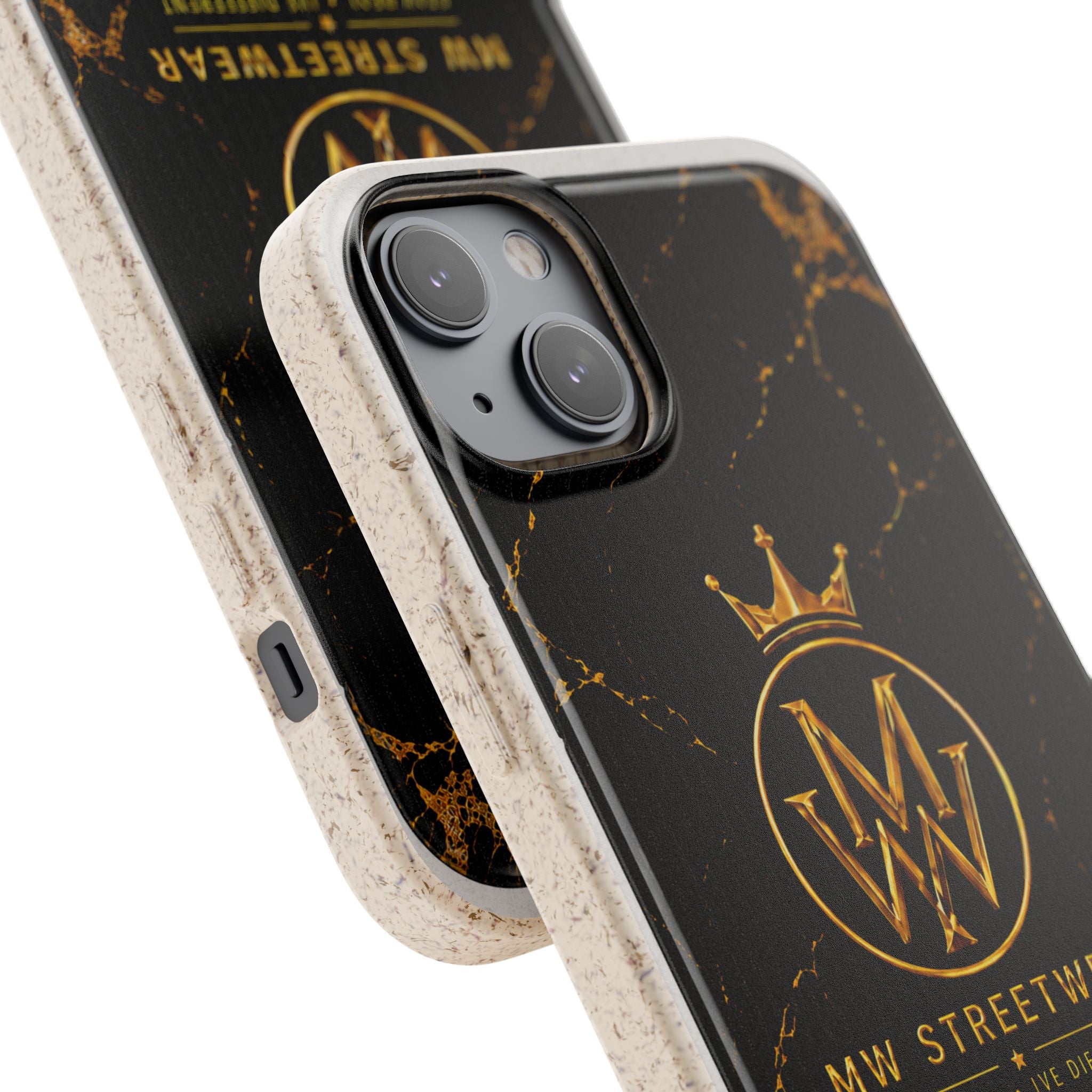 Biodegradable Phone Case — Black Marble MW Streetwear Logo, Eco-Friendly Protective Cover