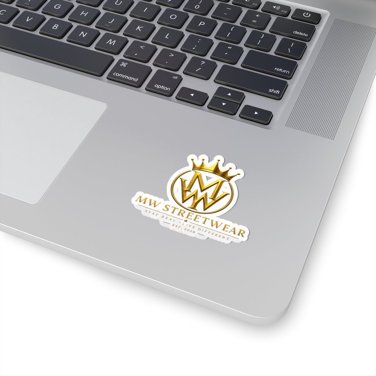 MW Streetwear Gold Logo Sticker — Kiss-Cut Branded Laptop Decal