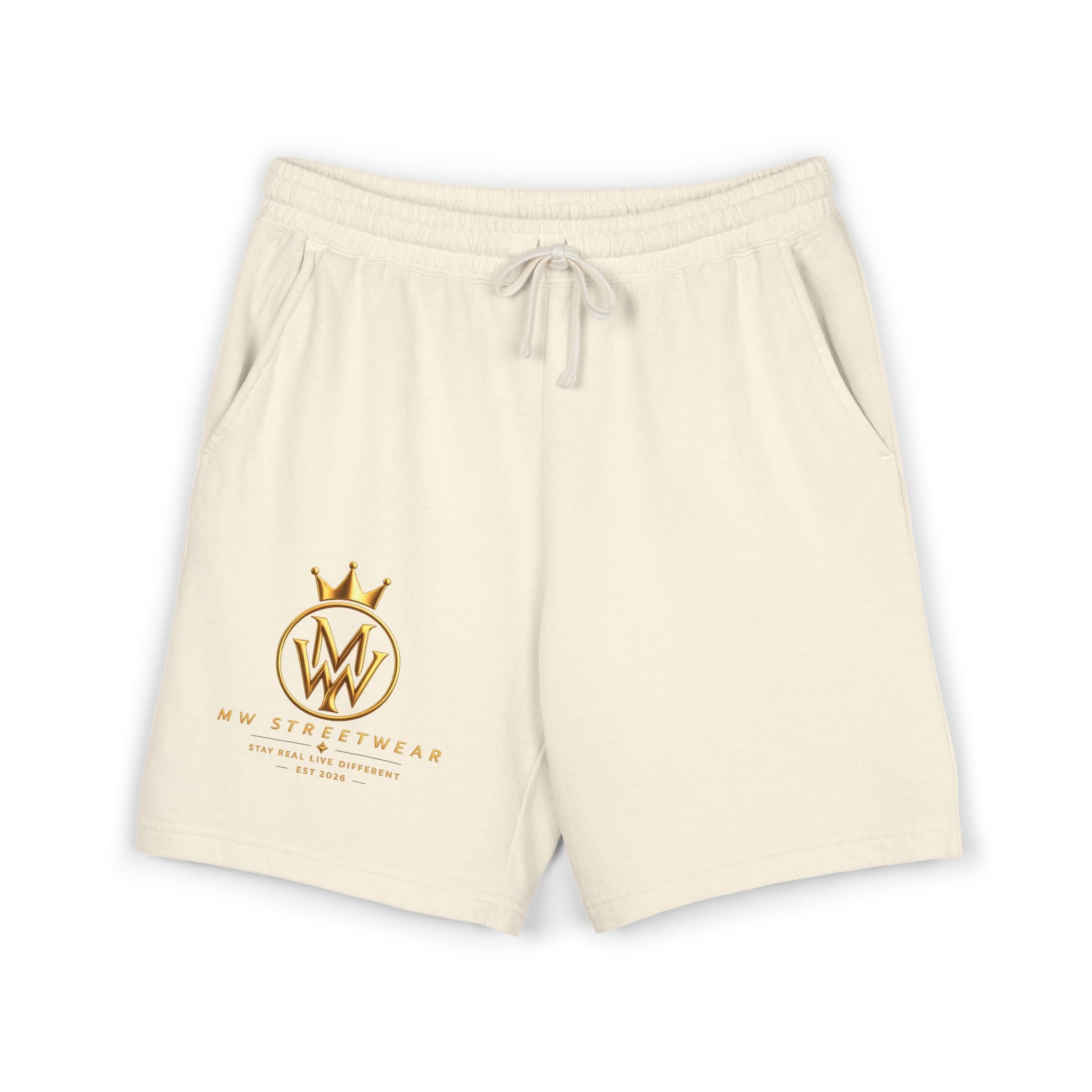 Embroidered Crown Logo Fleece Shorts — Lightweight Garment-Dyed Sweat Shorts