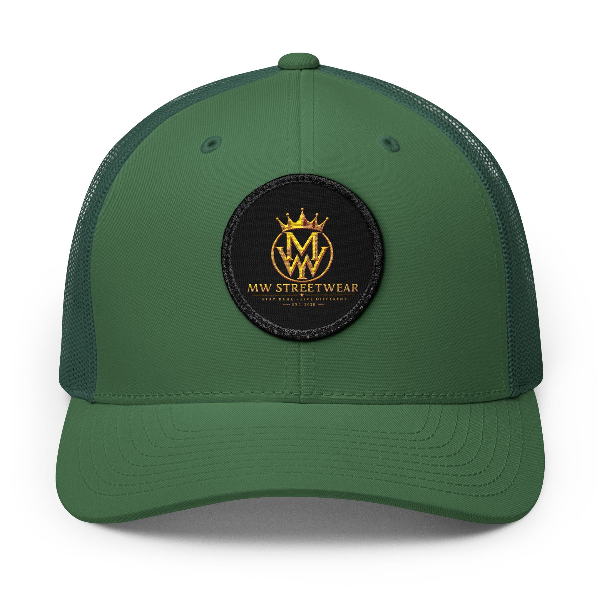 Embroidered Trucker Cap — Gold Crown Patch Snapback