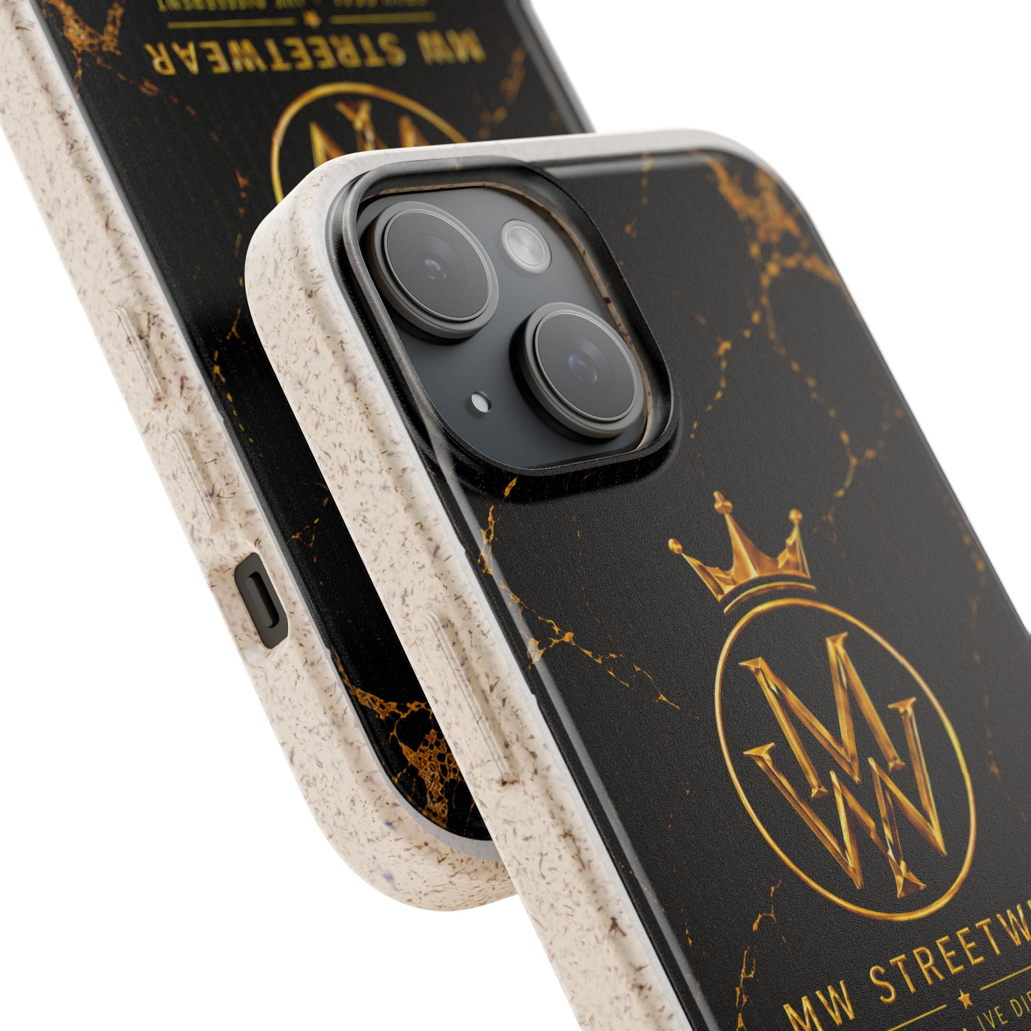 Biodegradable Phone Case — Black Marble MW Streetwear Logo, Eco-Friendly Protective Cover