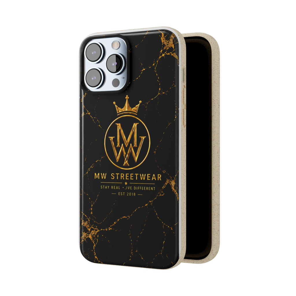 Biodegradable Phone Case — Black Marble MW Streetwear Logo, Eco-Friendly Protective Cover