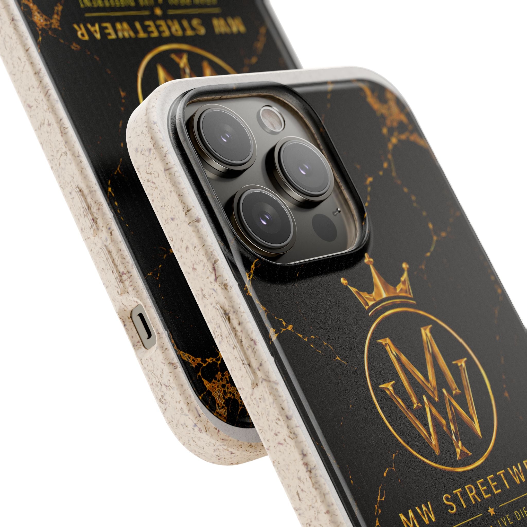 Biodegradable Phone Case — Black Marble MW Streetwear Logo, Eco-Friendly Protective Cover
