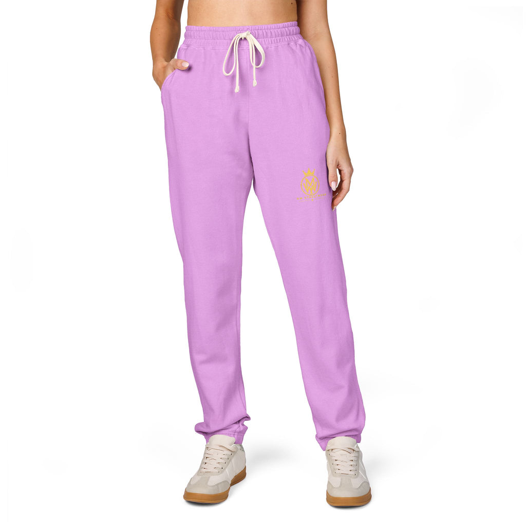 Ember Crest Sweatpants — Garment-Dyed Fleece Joggers with Sun Emblem