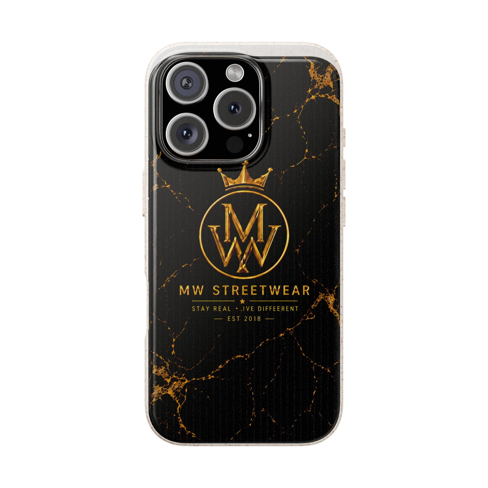 Biodegradable Phone Case — Black Marble MW Streetwear Logo, Eco-Friendly Protective Cover