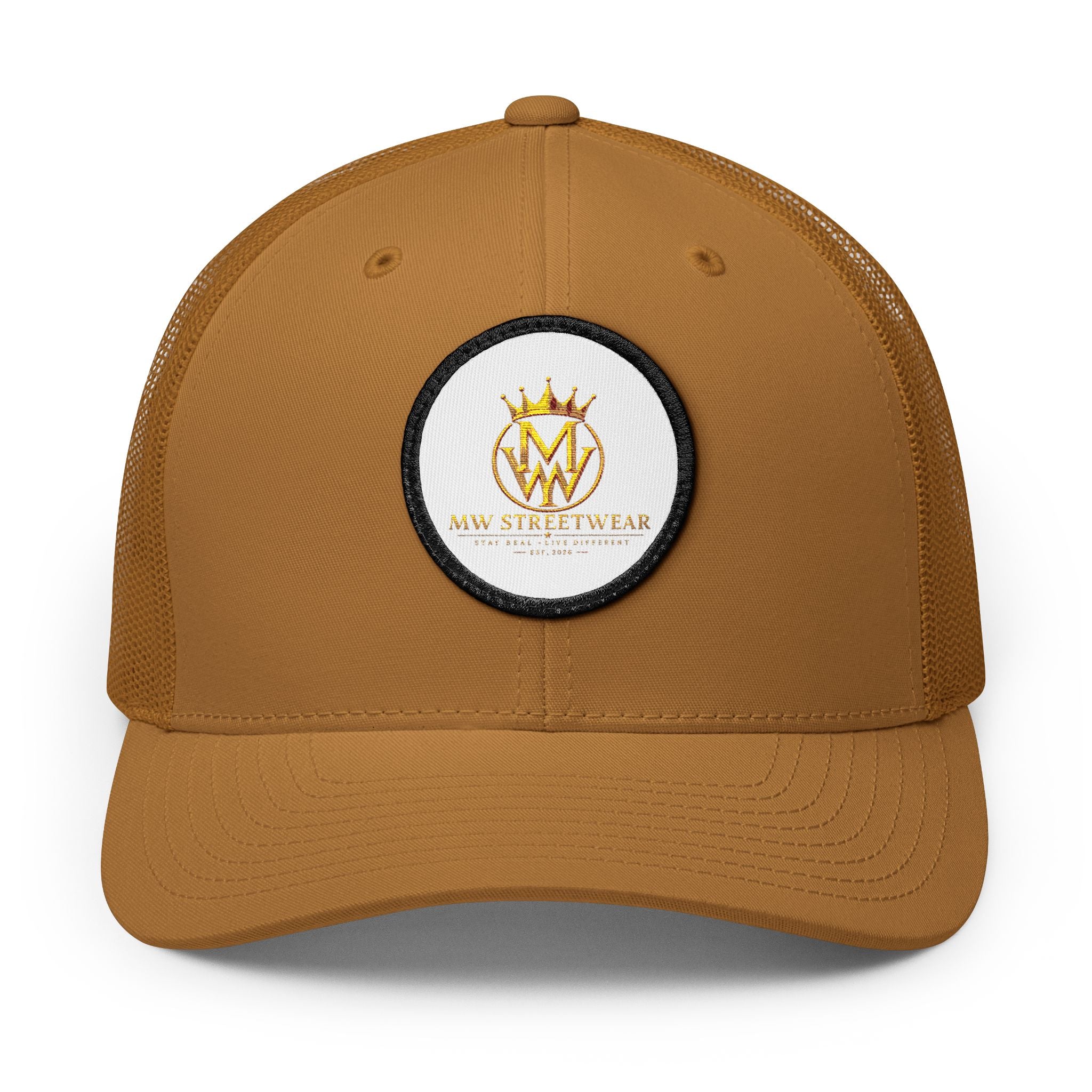 Embroidered Trucker Cap — Gold Crown Patch Snapback
