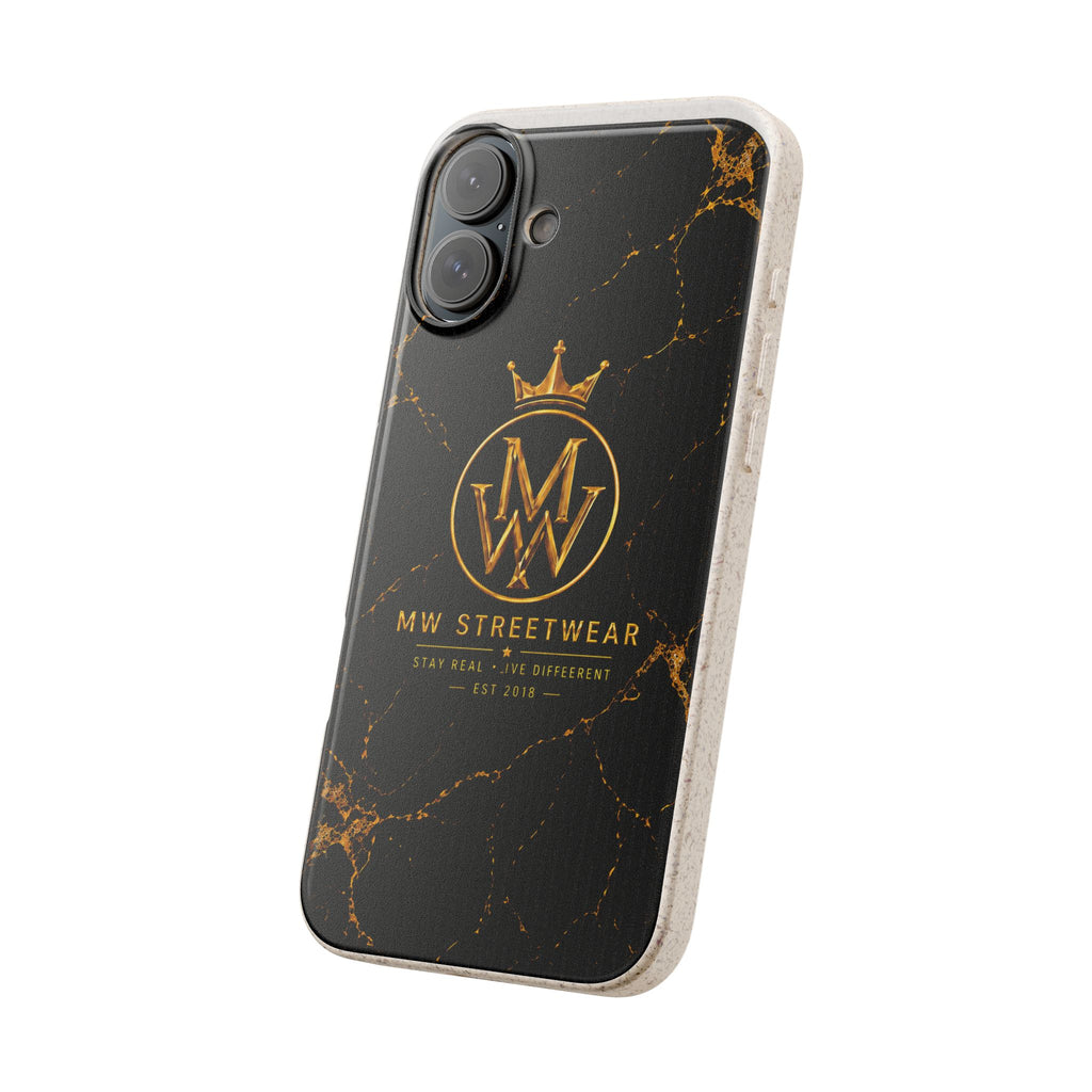 Biodegradable Phone Case — Black Marble MW Streetwear Logo, Eco-Friendly Protective Cover