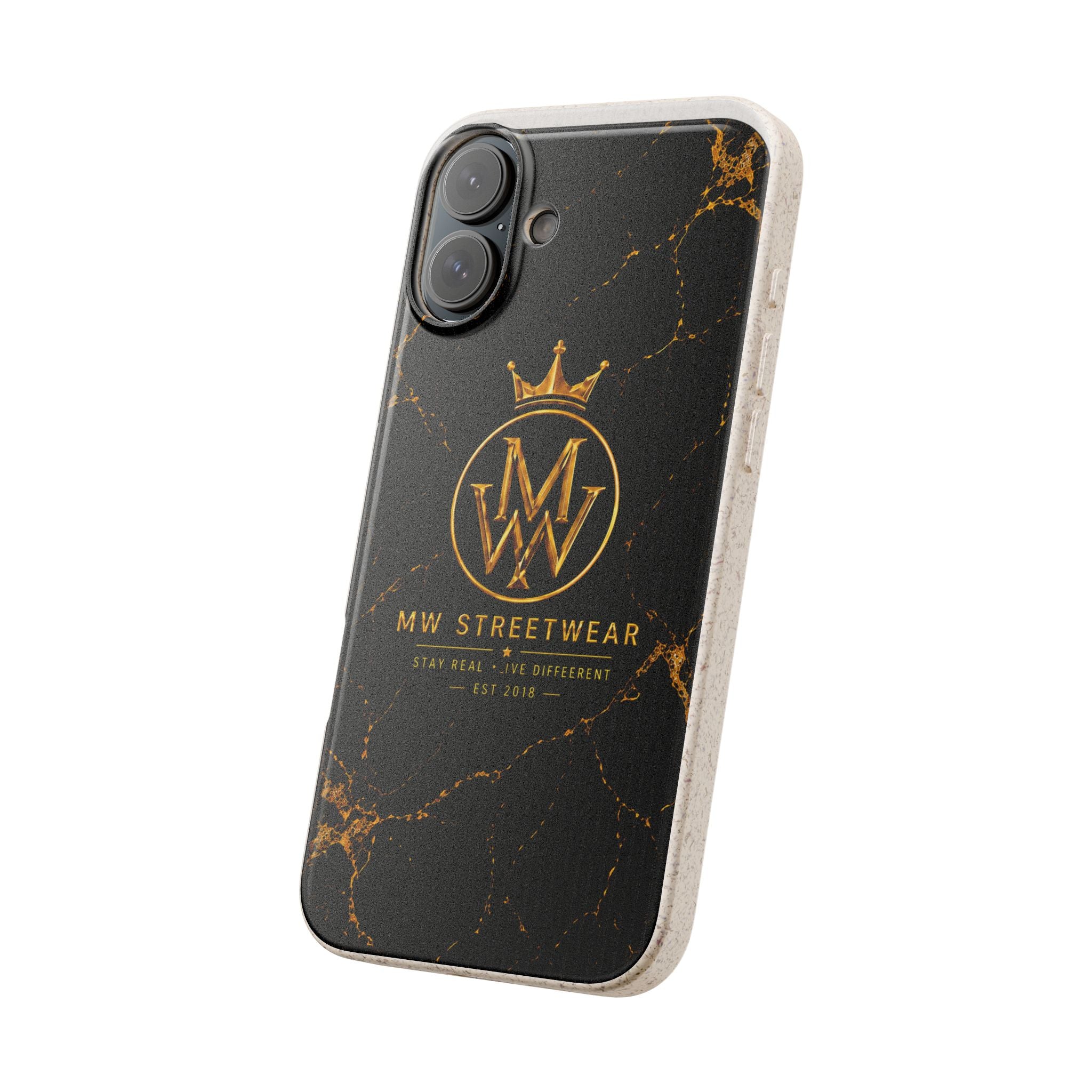 Biodegradable Phone Case — Black Marble MW Streetwear Logo, Eco-Friendly Protective Cover