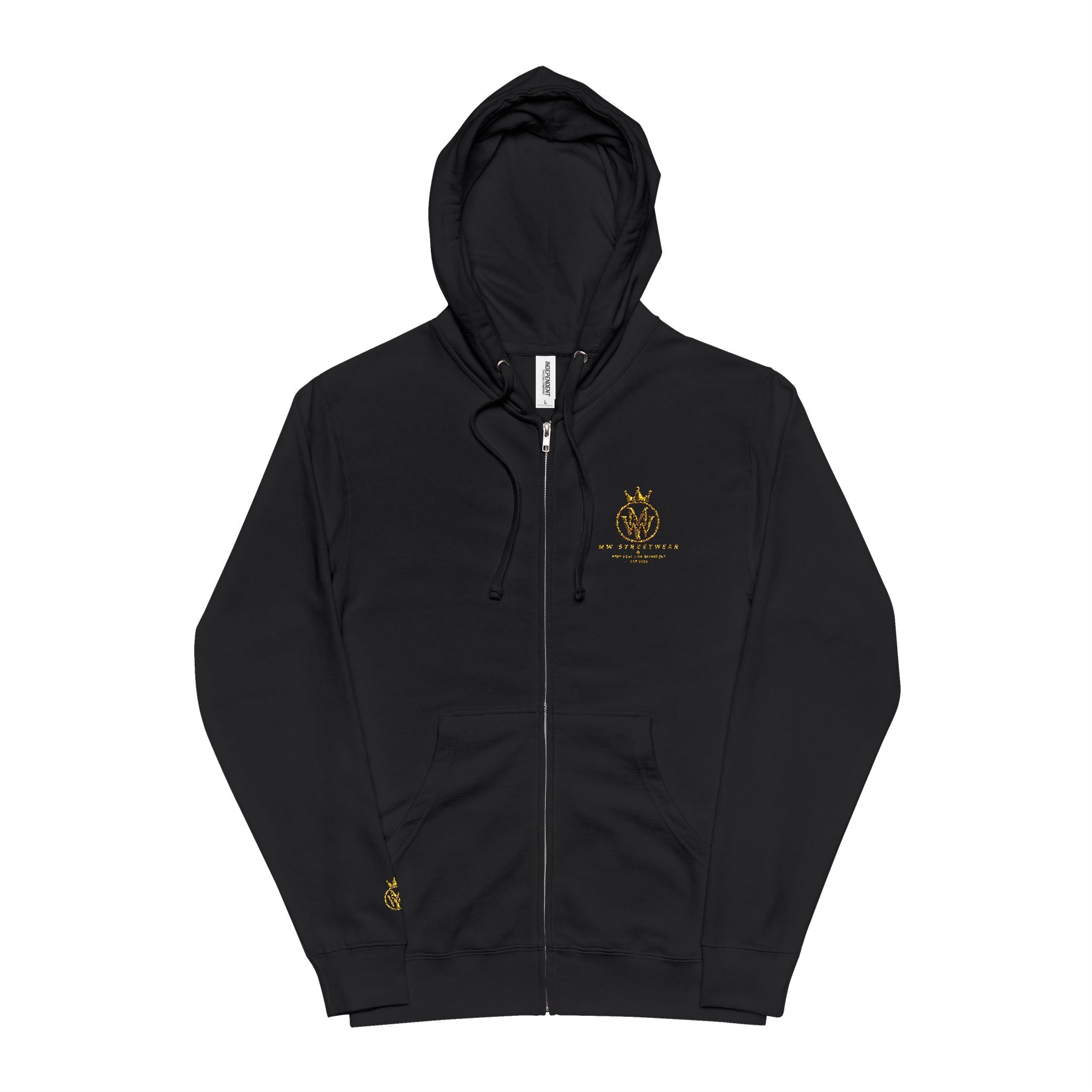 Zip-Up Hoodie — Small Gold Floral Chest Emblem