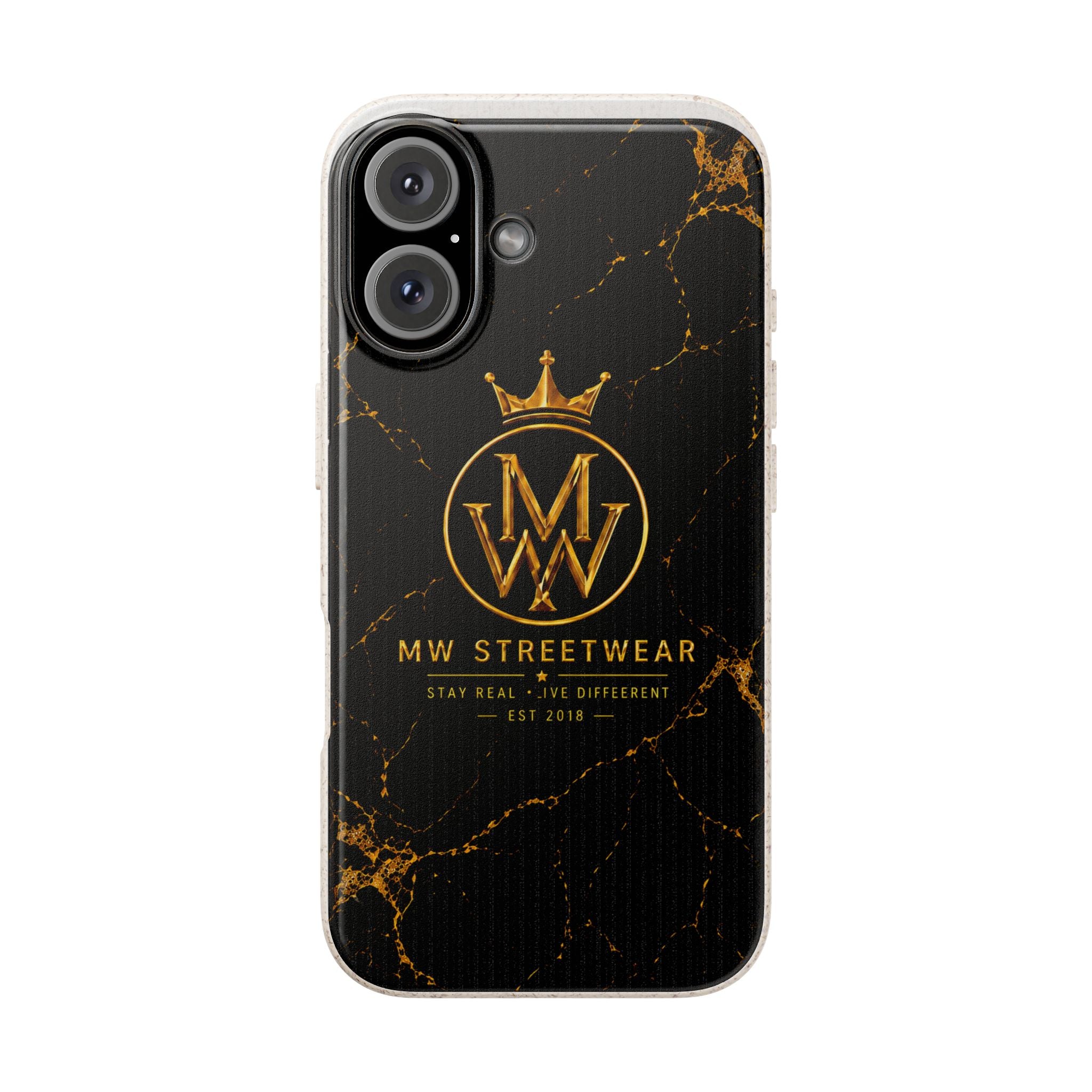 Biodegradable Phone Case — Black Marble MW Streetwear Logo, Eco-Friendly Protective Cover
