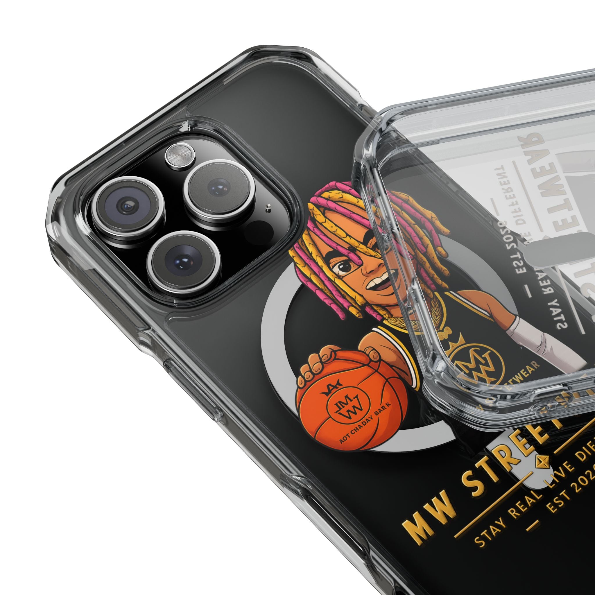 Clear Magnetic Phone Case — MW Streetwear Basketball Character Design