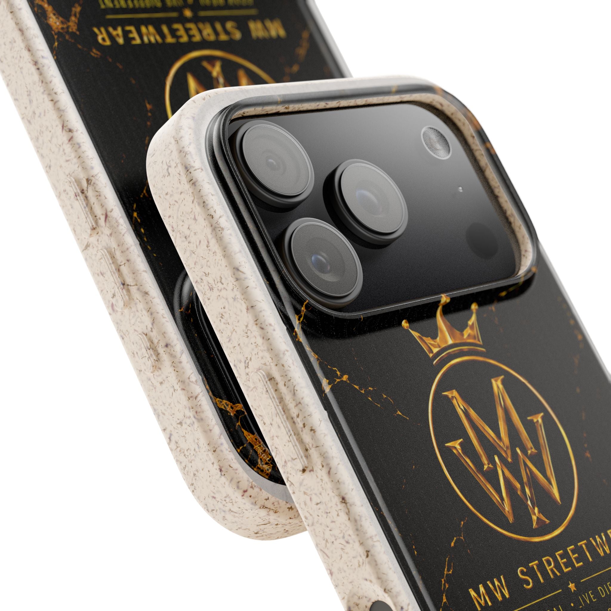 Biodegradable Phone Case — Black Marble MW Streetwear Logo, Eco-Friendly Protective Cover