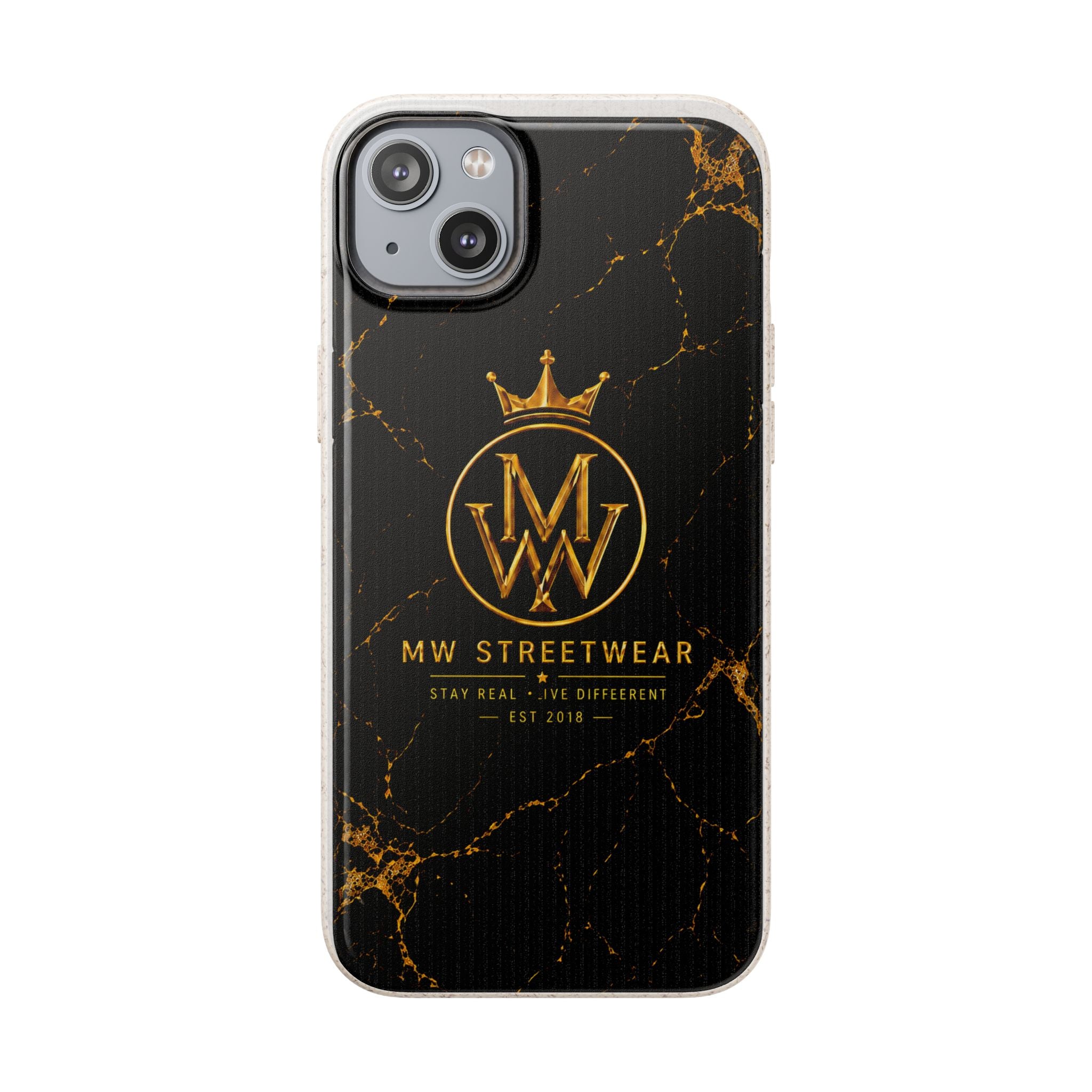 Biodegradable Phone Case — Black Marble MW Streetwear Logo, Eco-Friendly Protective Cover