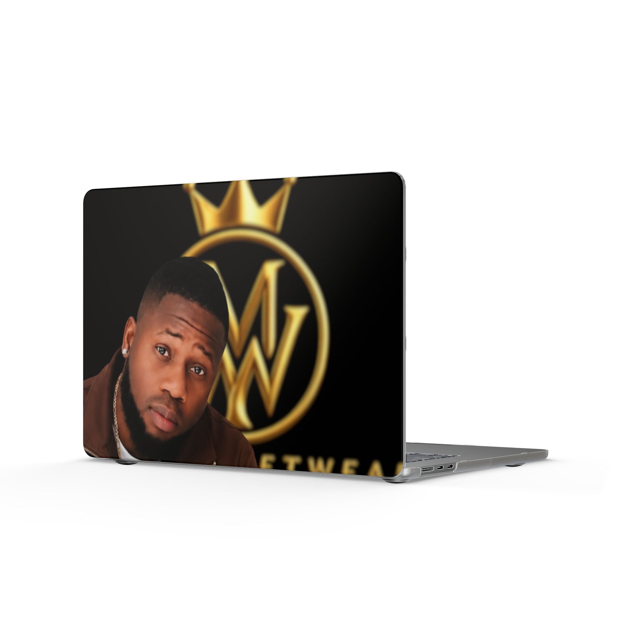 Matte MacBook Case — Black & Gold Crown Logo with Portrait