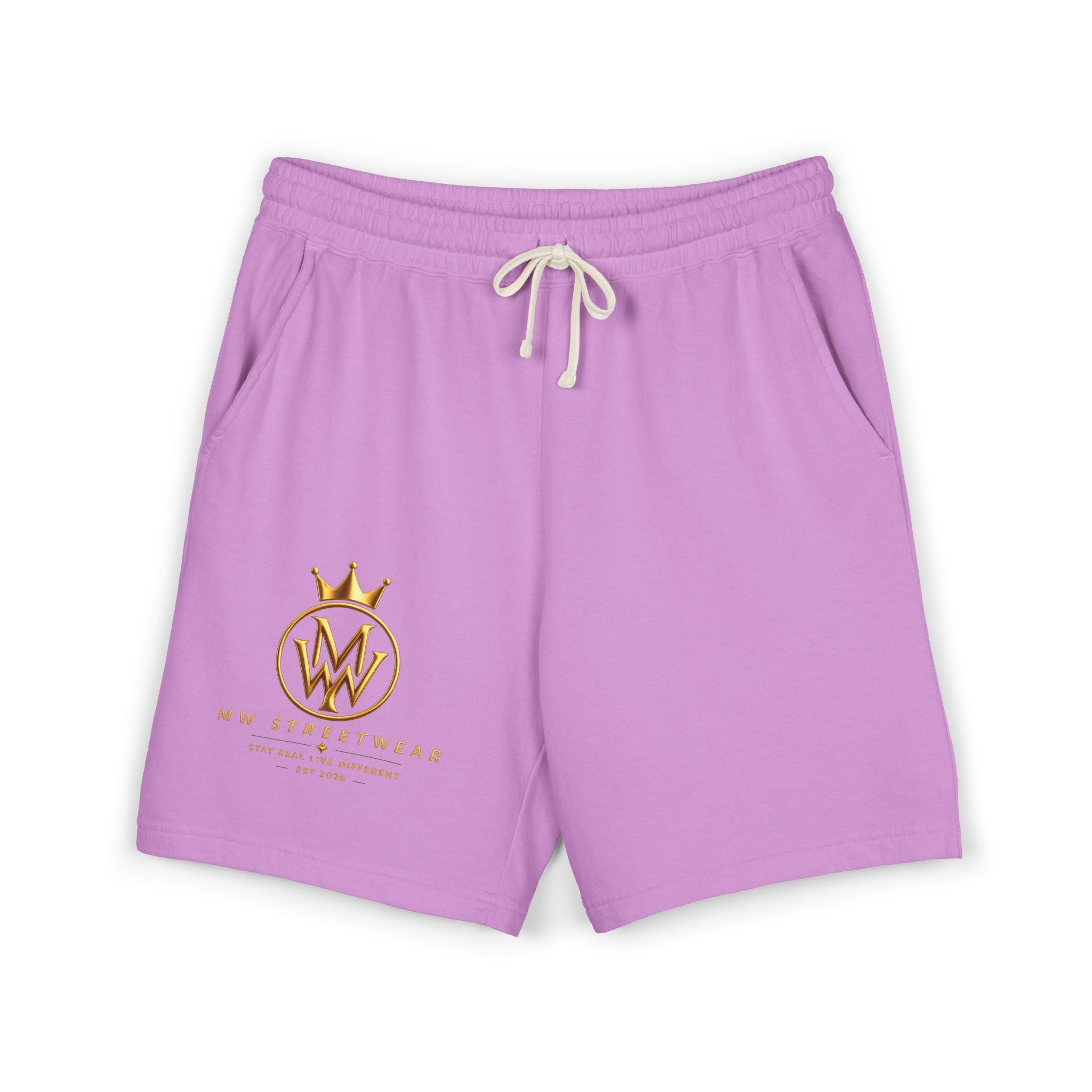 Embroidered Crown Logo Fleece Shorts — Lightweight Garment-Dyed Sweat Shorts