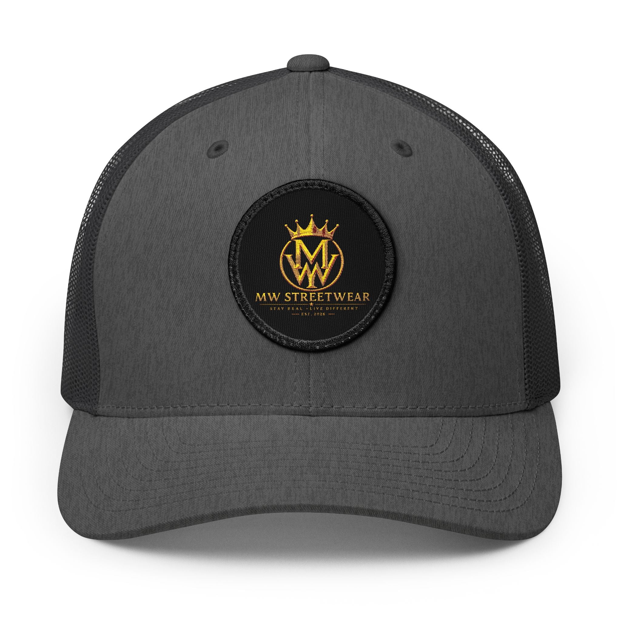 Embroidered Trucker Cap — Gold Crown Patch Snapback
