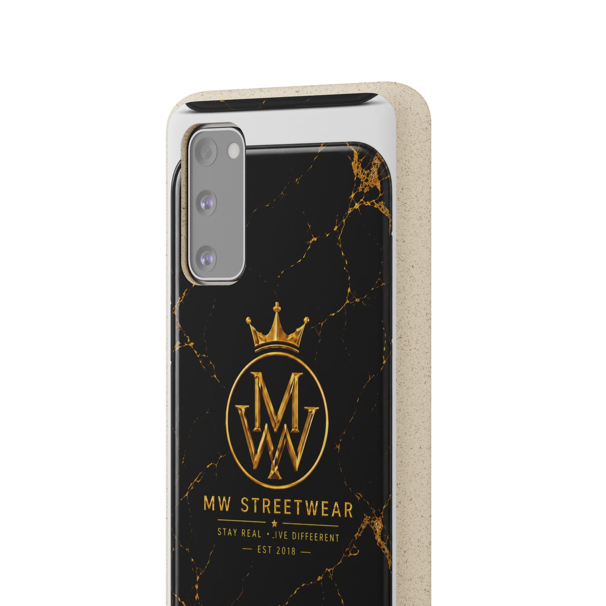 Biodegradable Phone Case — Black Marble MW Streetwear Logo, Eco-Friendly Protective Cover