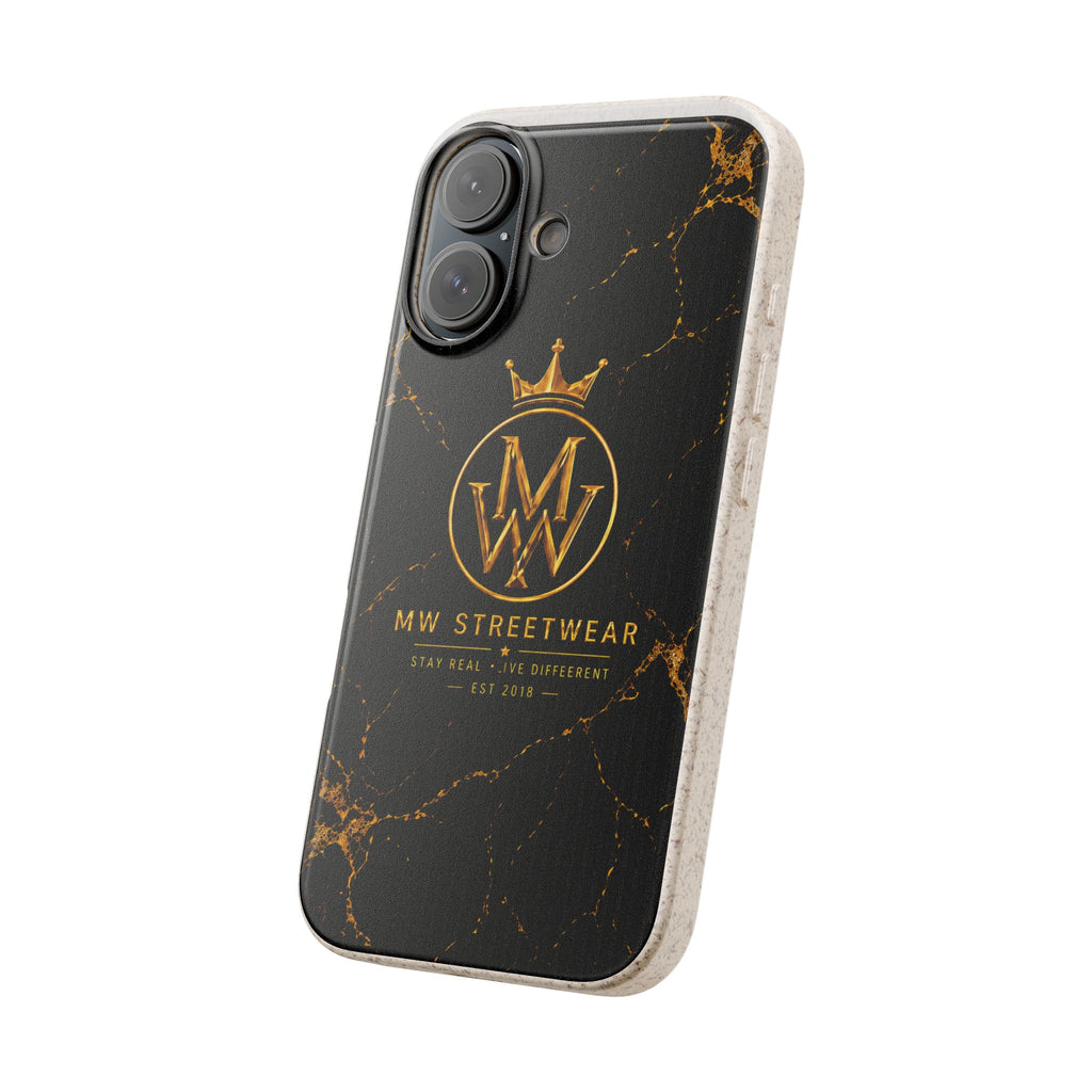 Biodegradable Phone Case — Black Marble MW Streetwear Logo, Eco-Friendly Protective Cover