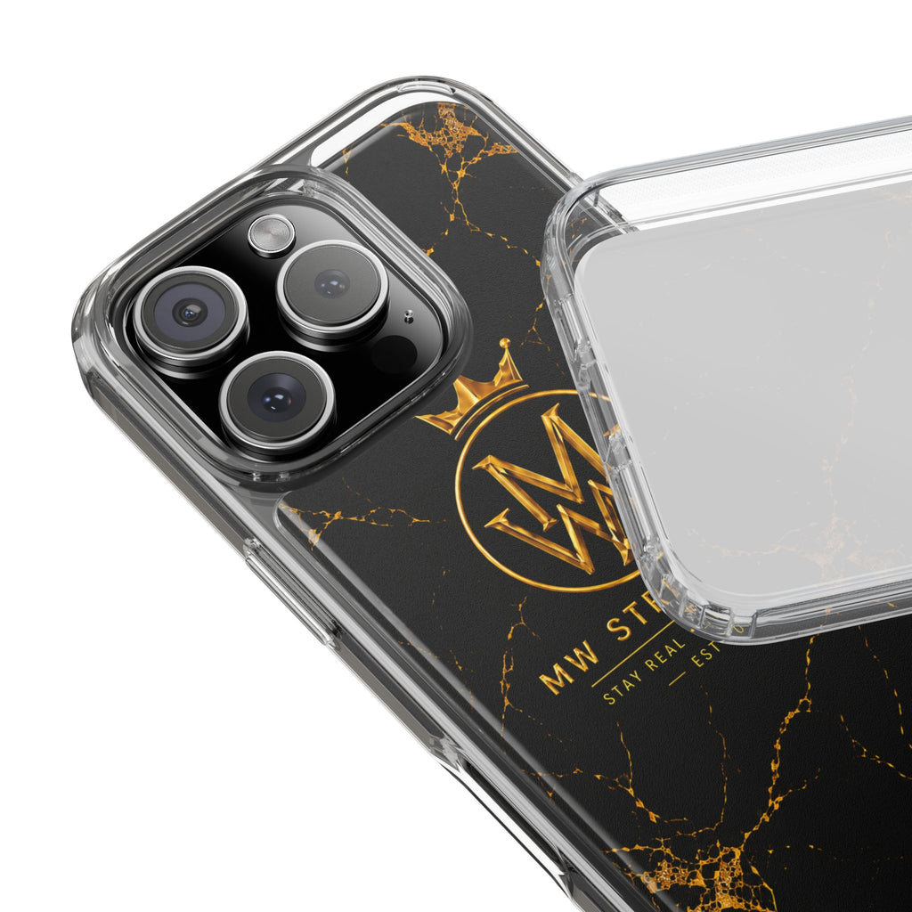 Clear Phone Case — Black Gold Marble "MW Streetwear" Logo