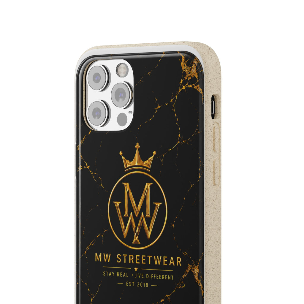 Biodegradable Phone Case — Black Marble MW Streetwear Logo, Eco-Friendly Protective Cover