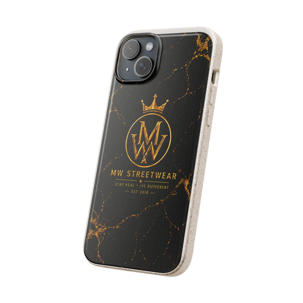 Biodegradable Phone Case — Black Marble MW Streetwear Logo, Eco-Friendly Protective Cover
