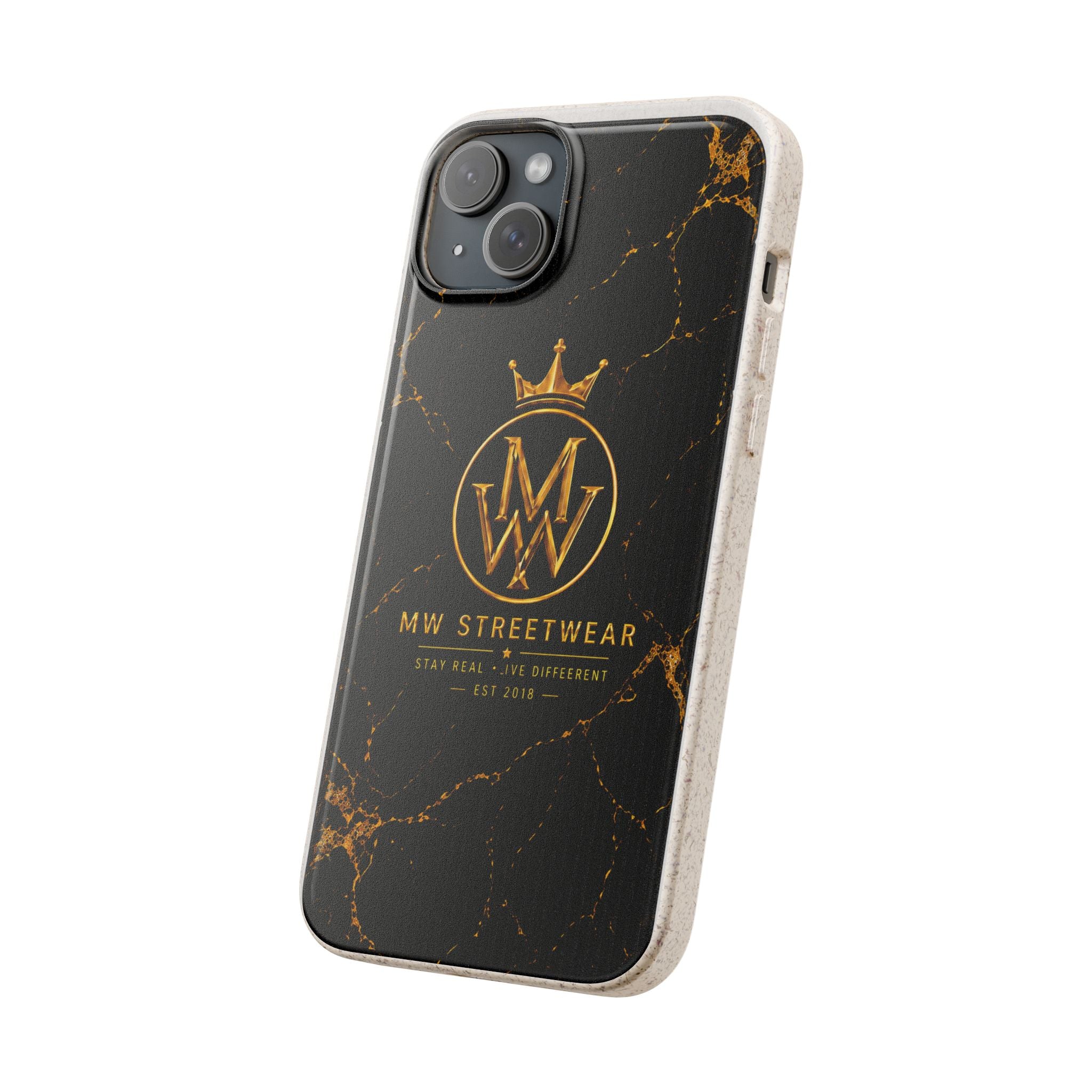 Biodegradable Phone Case — Black Marble MW Streetwear Logo, Eco-Friendly Protective Cover