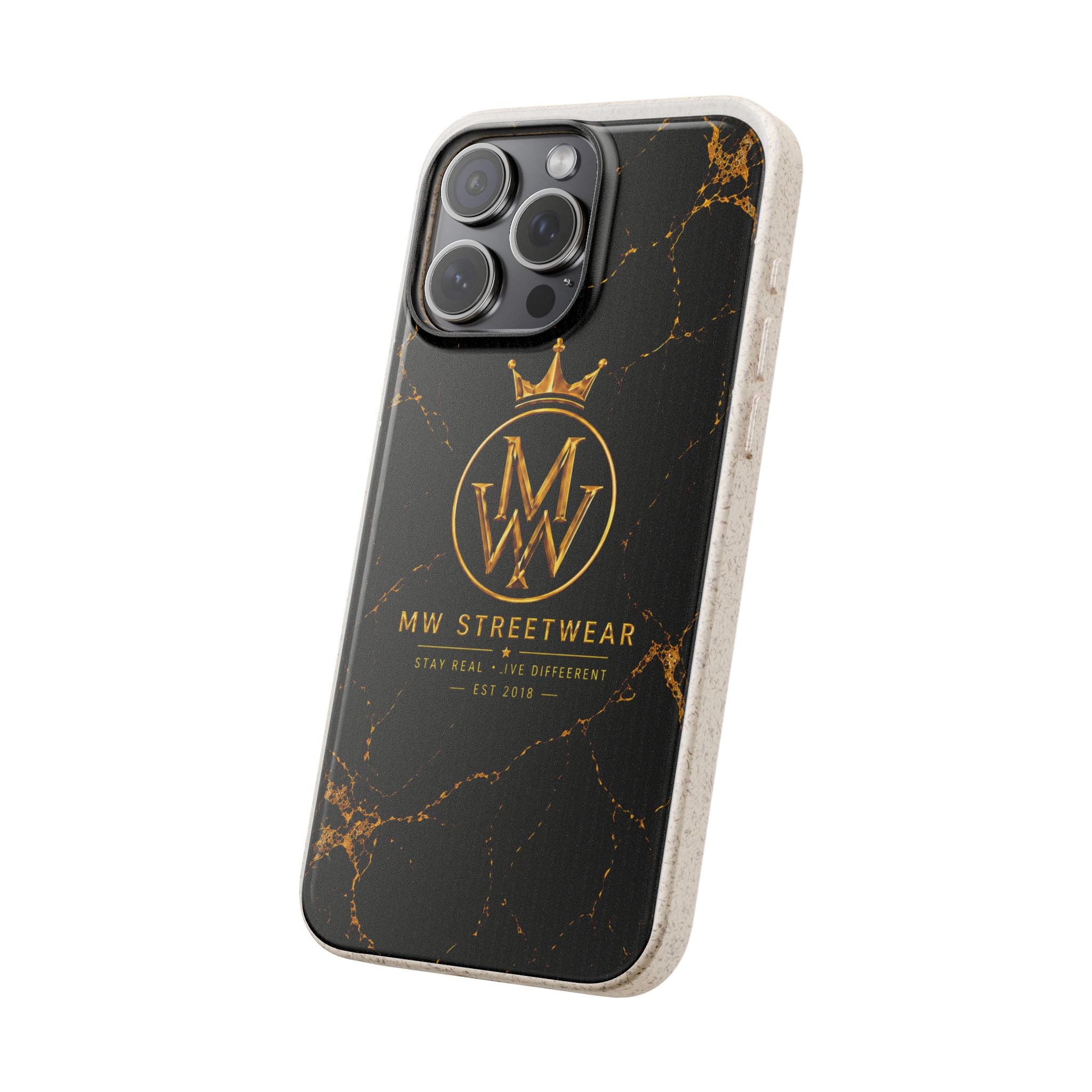 Biodegradable Phone Case — Black Marble MW Streetwear Logo, Eco-Friendly Protective Cover